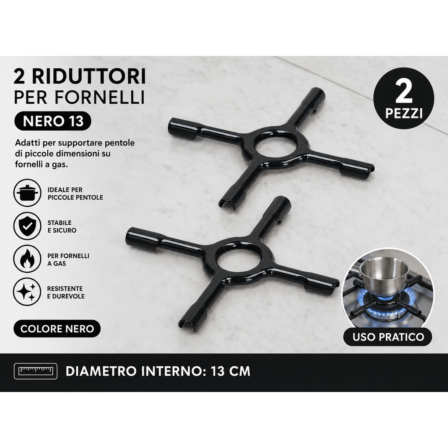 TEMU Set 2 Riduttori �� Adattatori Universali per a Gas e Sicuri �13 cm Supporto per Caffettiere, Pentolini e Piccole Pentole - Riduttori Spargifiamma