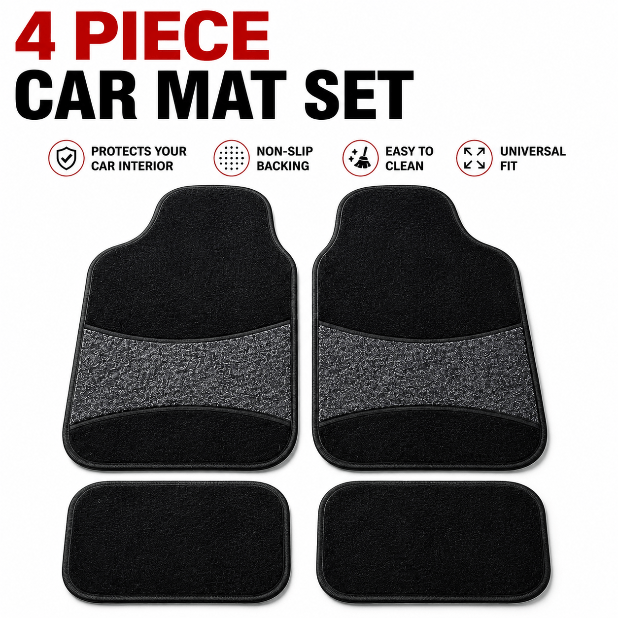 TEMU 4pcs Universal Car Floor Mat Set, Anti-slip Heavy Duty Carpet Mats For Cars, Suvs & , Front & Rear Interior Protection