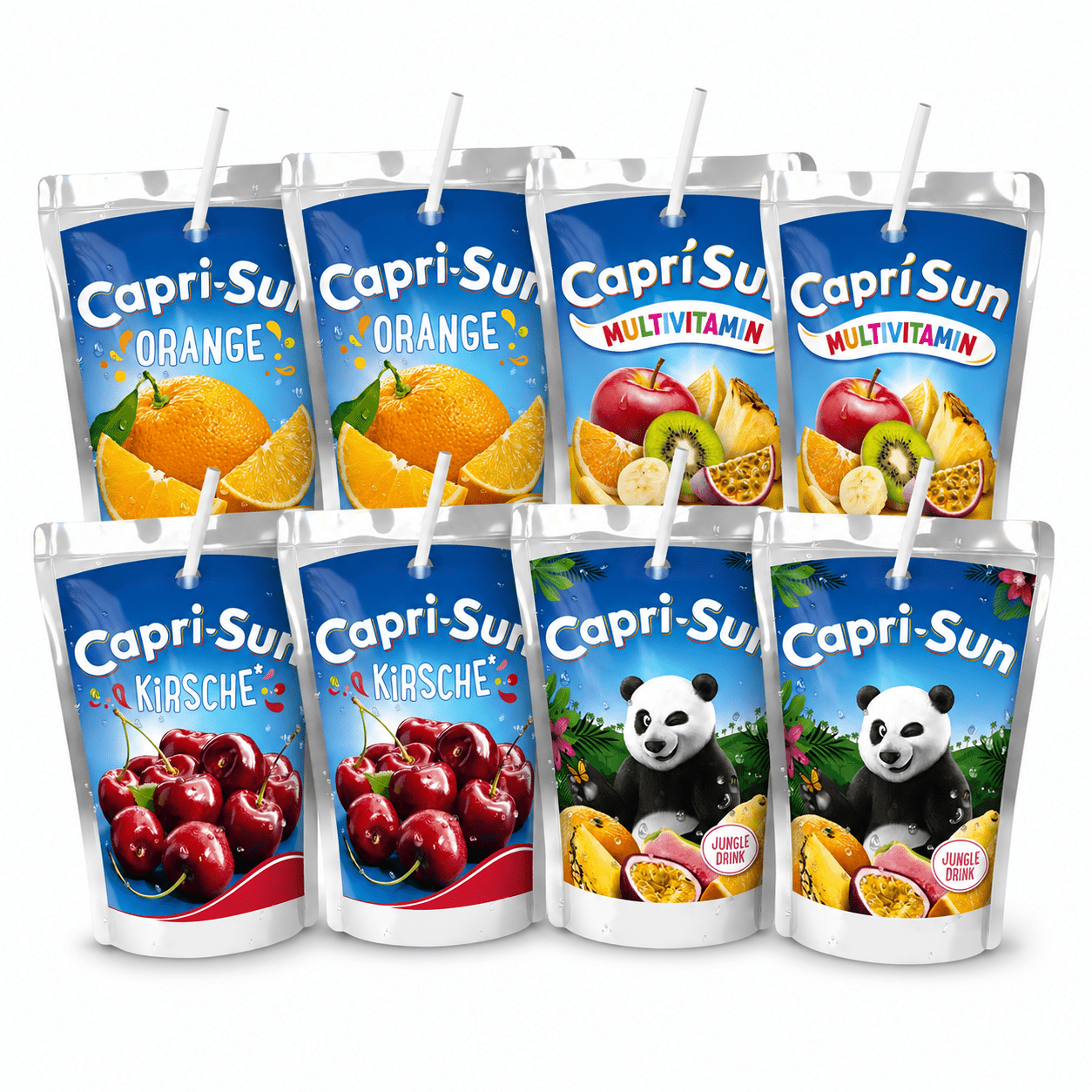 Capri-sun Mix-bundle 8 X 200 Ml - 4 Flavors With Orange, Multivitamin, Cherry & Jungle Drink - 2 Drinking Pouches Each