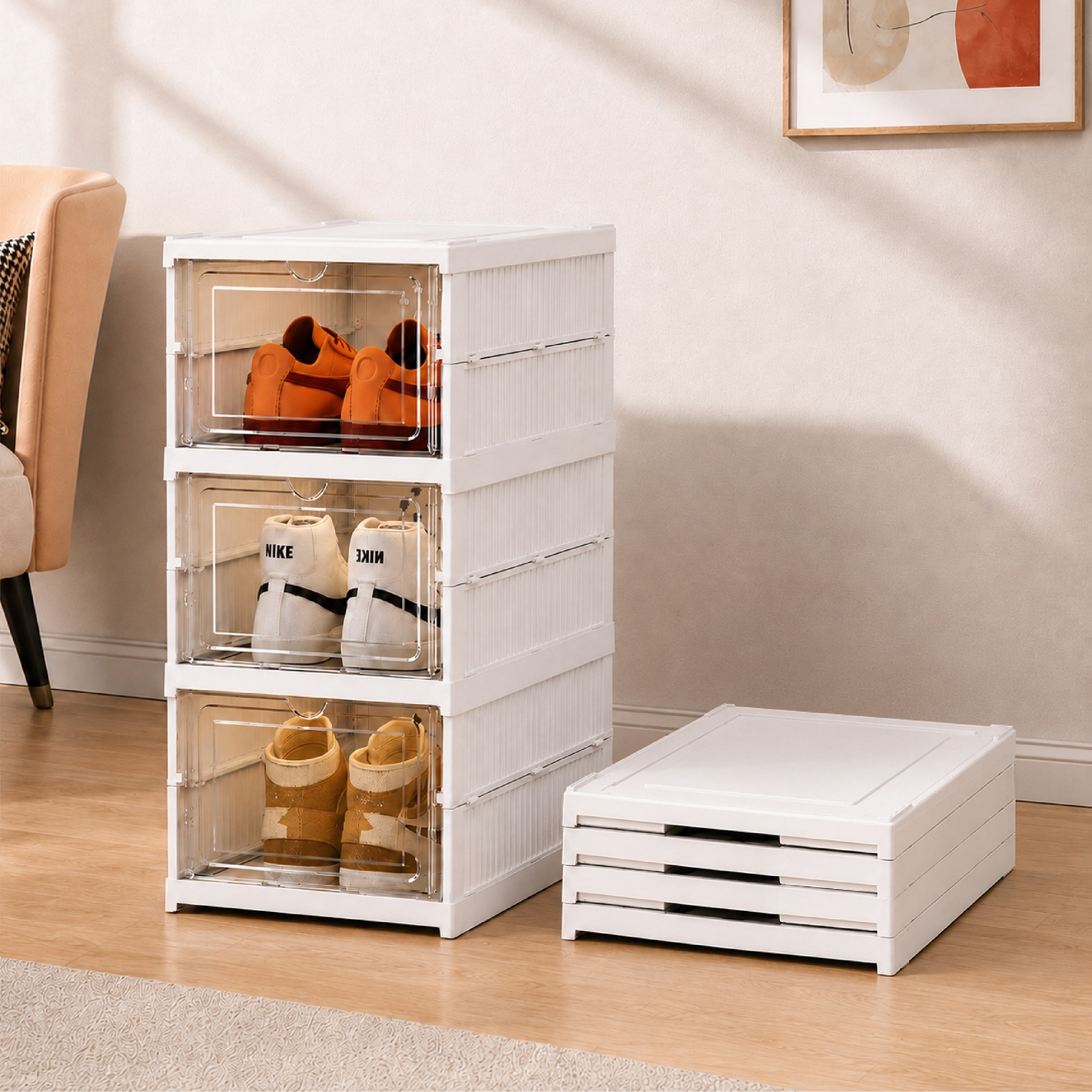 TEMU Organizador de Zapatos Plegable de 3/6/, Zapatero Extensible con Puertas Transparentes, Armario Portátil para Calzado, Ahorra , Ideal para