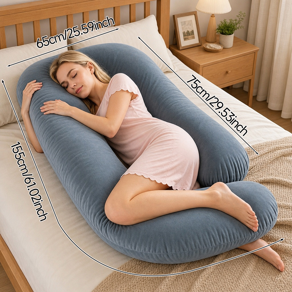 TEMU 1 Almohada de Maternidad de J para Mujeres Embarazadas, Soporte Completo del Cuerpo, Lavable a Máquina, Confort para Todas , Uso Multipropósito,