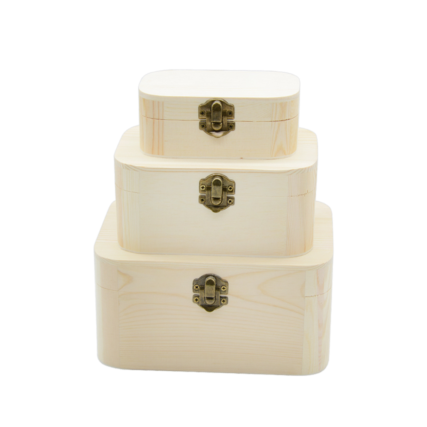 TEMU Juego de 3 cajas de madera de pino con bisagra y cerradura, cajas almacenaje sin barnizar en 3 tamaños, ideal para regalos, joyas y manualidades