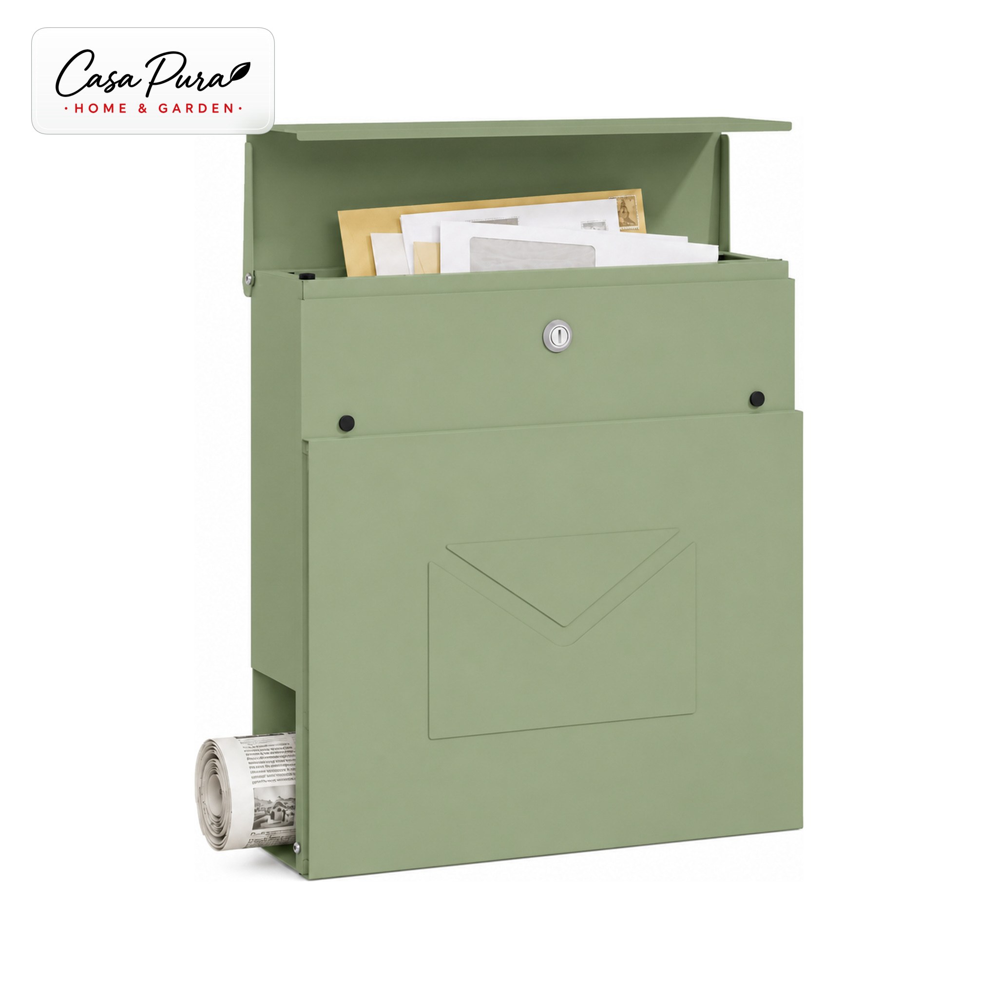 37 X 37 X 10.5 Cm (w×h×d) - Lockable Wall-mounted Mailbox With Newspaper Compartment, Galvanized Steel, Powder-coated, Weatherproof, Modern