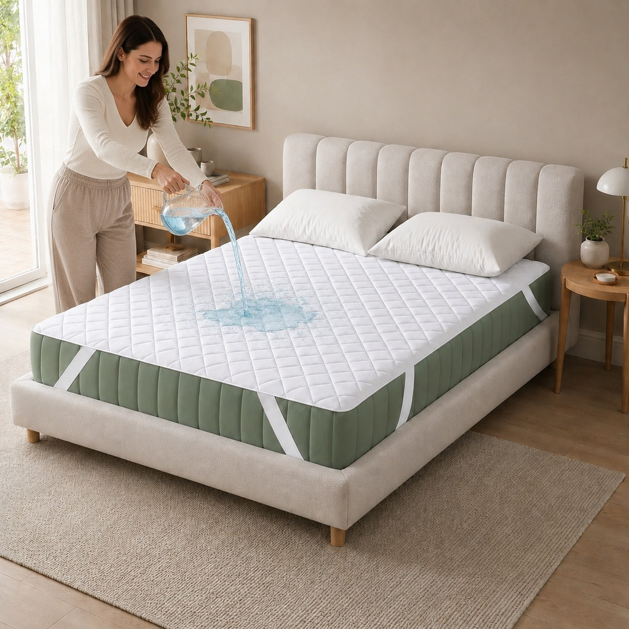 Premium Waterproof Mattress Protector With 4 Elastic Corners - Breathable Moisture-proof Mattress Topper, Incontinence Pad, Washable