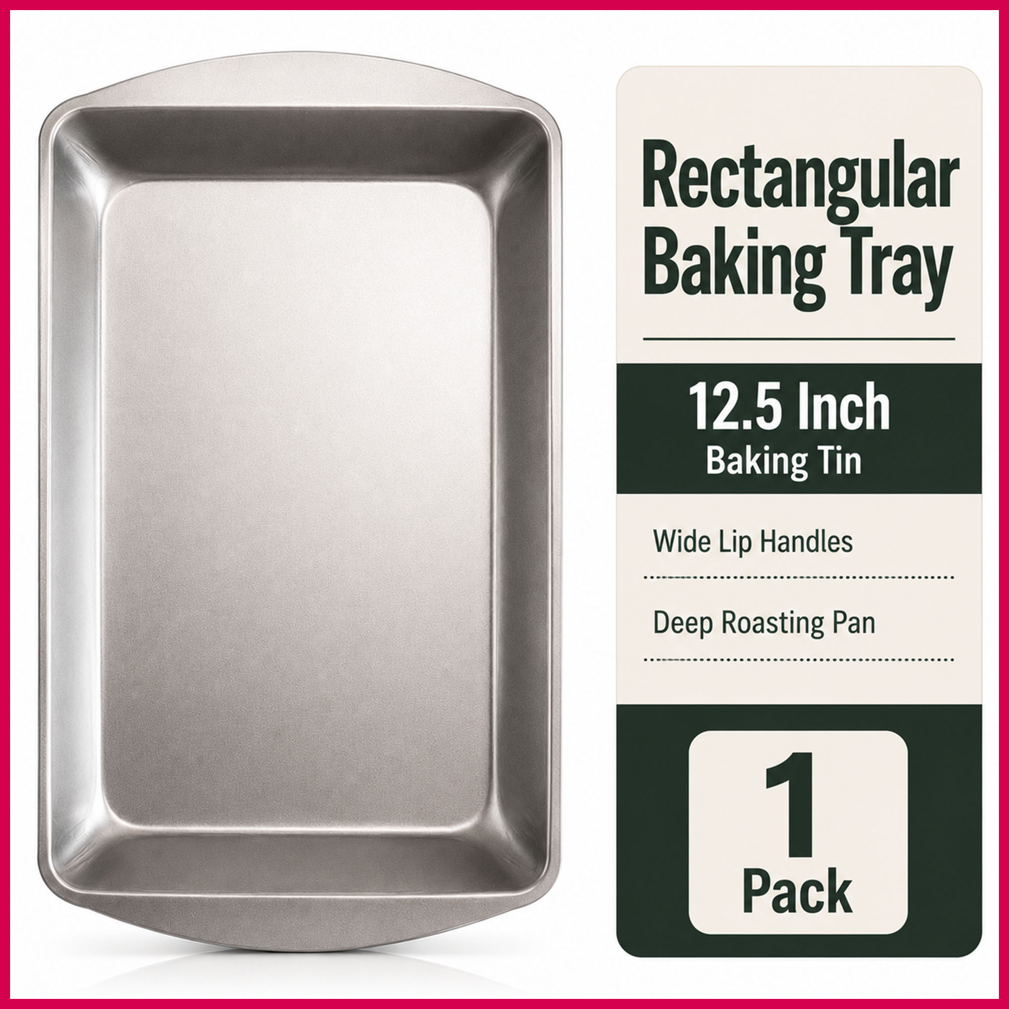 TEMU 1 Pack Rectangular Baking Tray 32 X 19 X 4cm | Deep Roasting Tin With Wide Lip Handles | Steel Baking Pan For Lasagne, Brownies, Cakes, Roasting