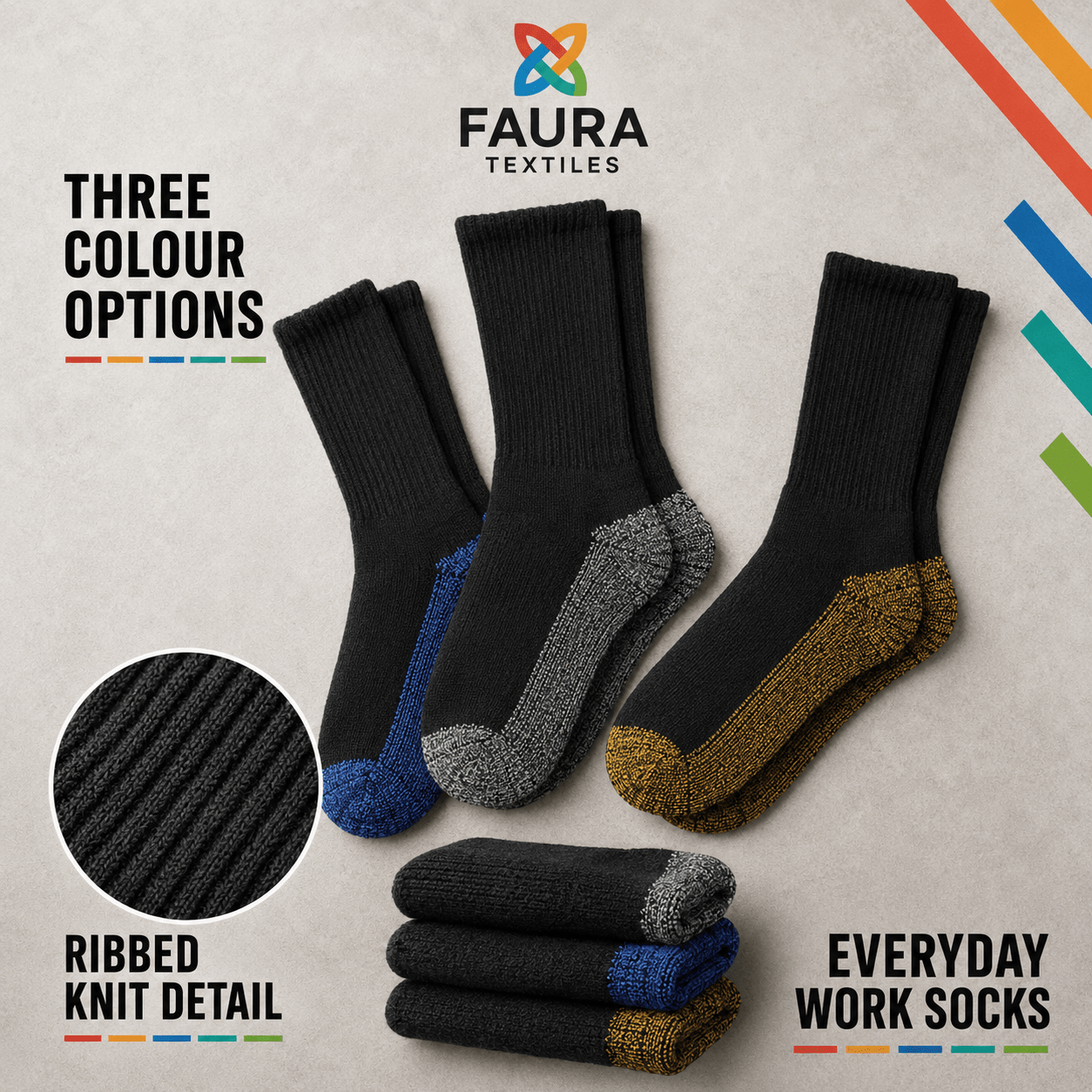 FAURA TEXTILES Men's Work Socks, Mid-Calf Crew Boot Socks