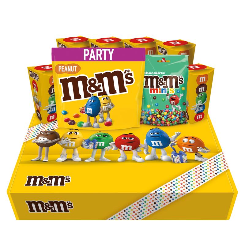 Image of M&m's Movie Box 800g Peanut Party Bag, 135g Minis & 6 Cup Gift Box Movie Night