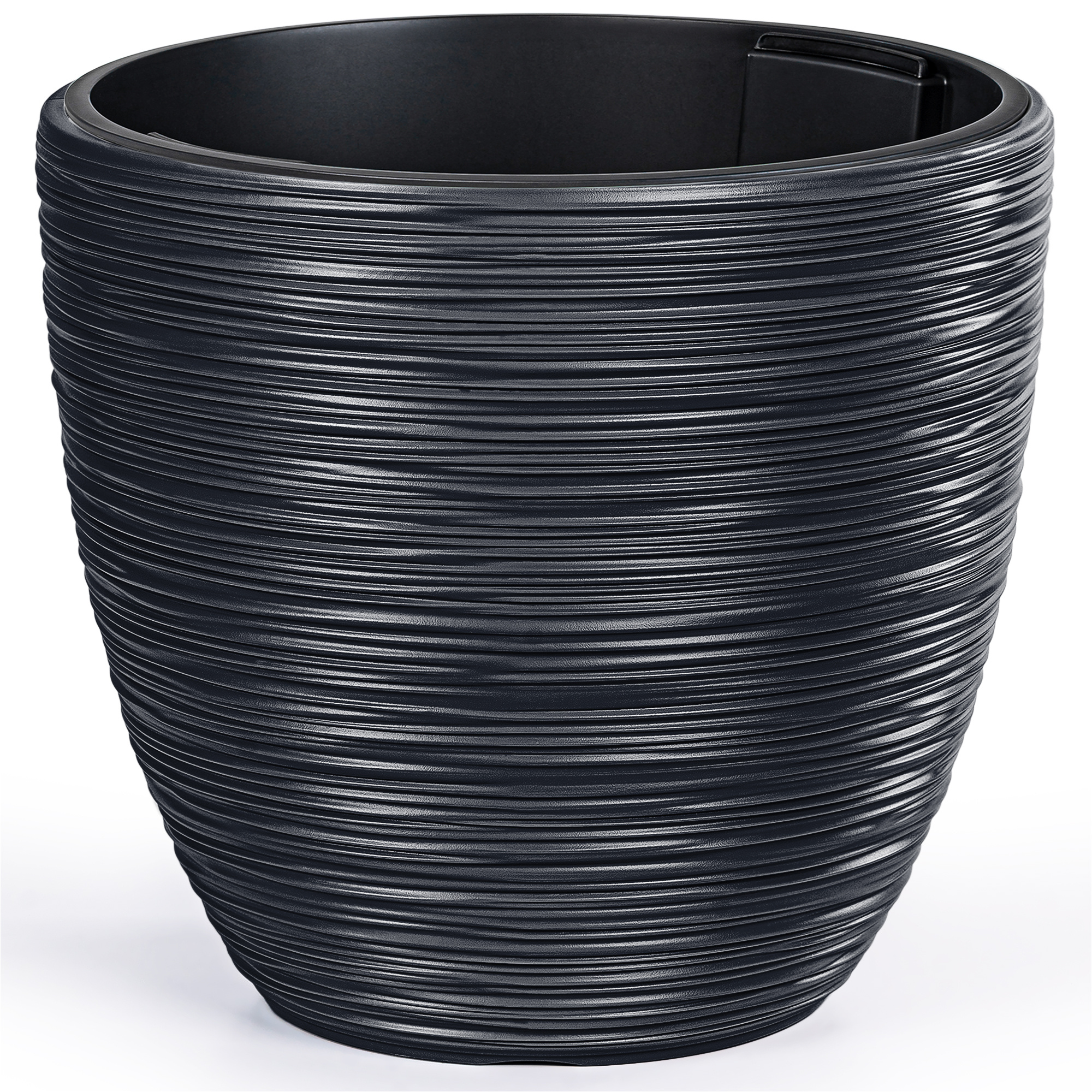 Image of Large 30 Cm Diameter Flower Pot With Insert - Plastic Overpot For Indoor Plants, Chisel Structure, Uv- And Frost-resistant, For Indoor And Outdoor Use.