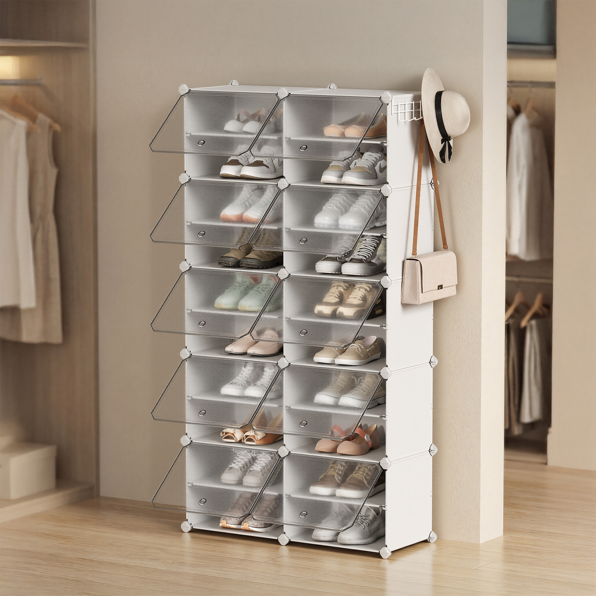 Shoe Storage With 10 Compartments, Adjustable Shelf For Hallway, Cabinet For Up To 40 Pairs, White