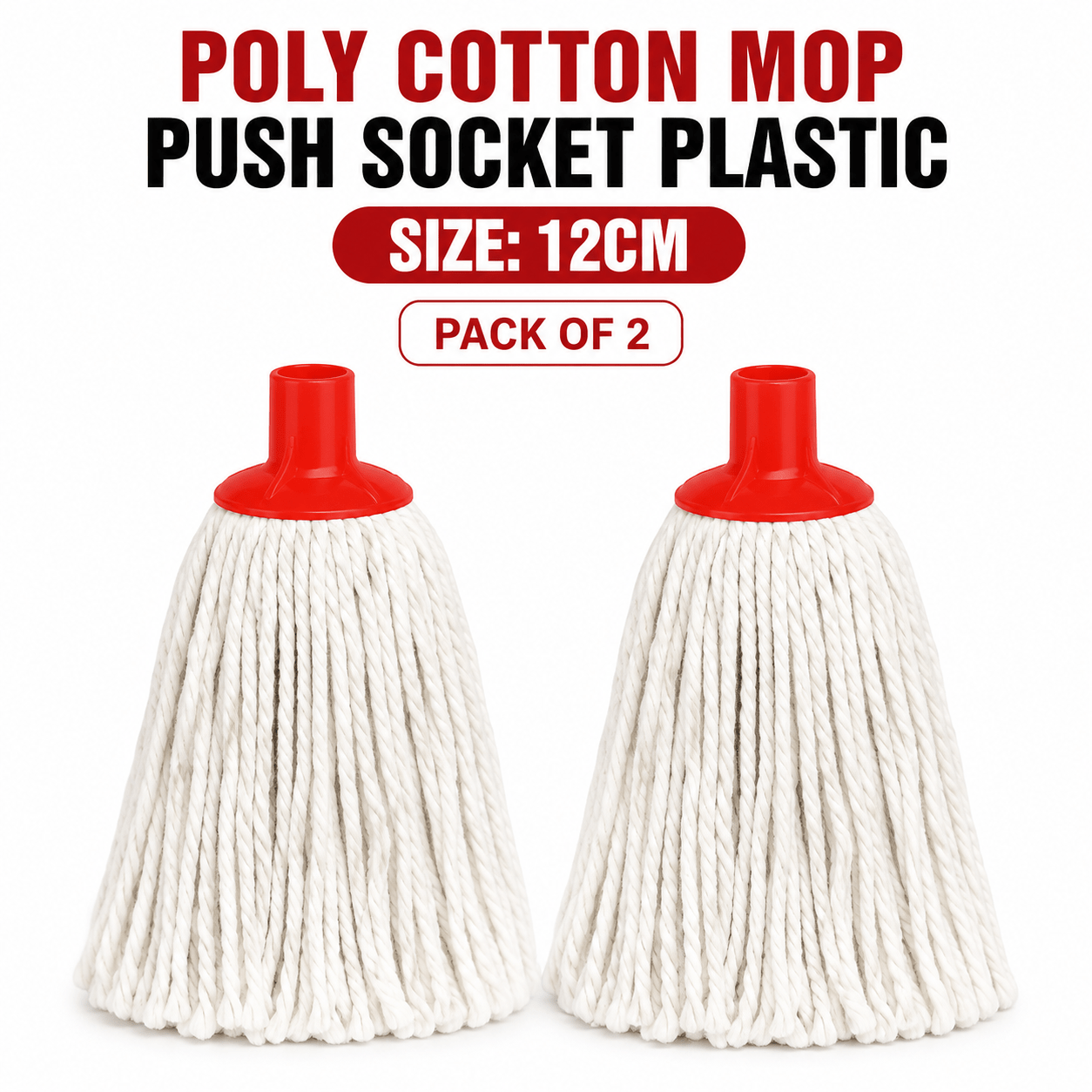 TEMU 2 Pack Poly Cotton Push Socket Mop Heads With Plastic Socket, Absorbent Floor Cleaning Replacement Mop