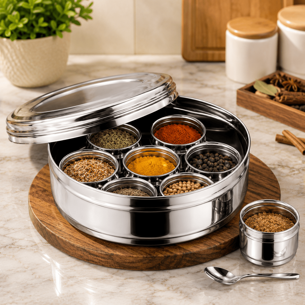 TEMU 9pcs Stainless Steel Spice Canister Set With Transparent Lids | Round Kitchen Seasoning Storage Container Organizer