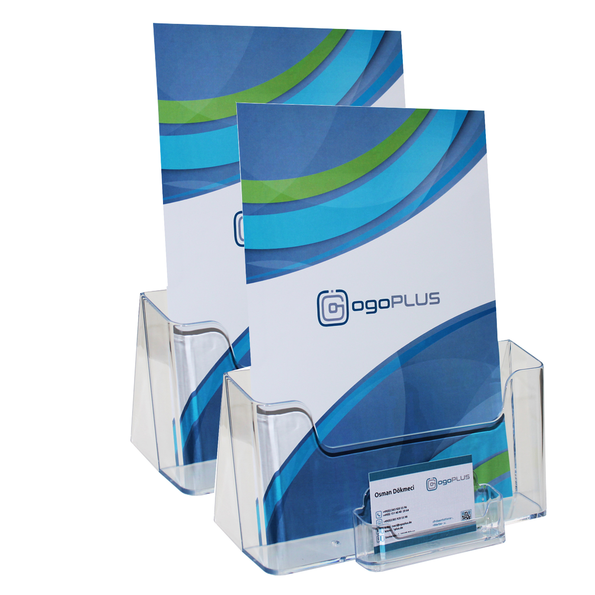 Image of 2-piece A4 Landscape Brochure Holders With Business Card Slot, Transparent, Booklet Stands, Tabletop Displays For Brochures And Flyers