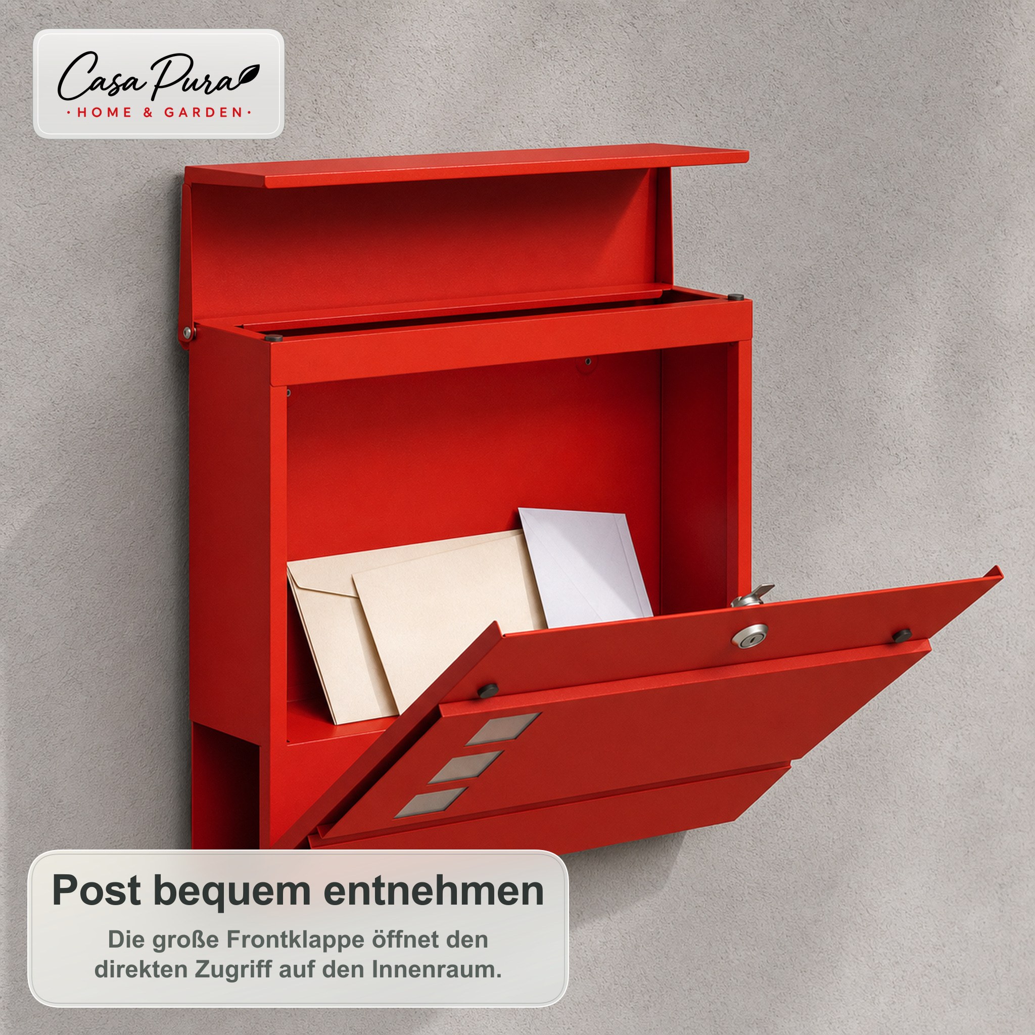 Image of Red Wall-mounted Mailbox 37 X 37 X 10.5 Cm - Rainproof, Includes 2 Keys - Mailbox With Newspaper Slot, Lockable, Galvanized Steel, Rustproof & Weatherproof