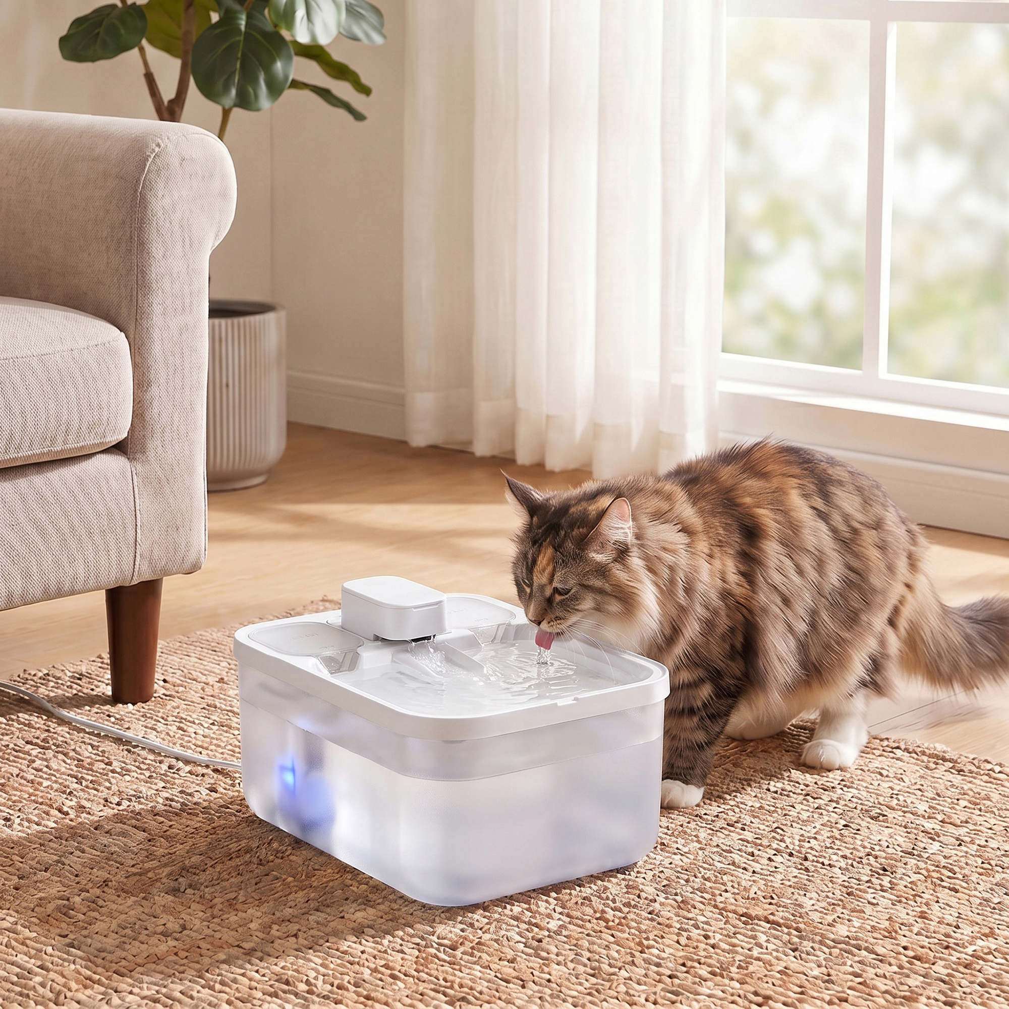 TEMU Silent Fountain For Cats 4.5 L With 2 Filters + 1 Sponge; Equipped With A Filtration System And Automatic Shut-off; 28.7 X 19.3 X 17.3 Cm