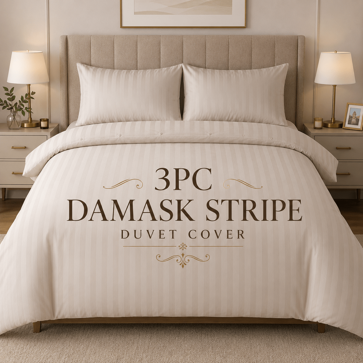 TEMU Luxury Damask Stripe Duvet Cover Set 3pcs, Bedding With Matching Pillowcases, Soft Comfortable Fabric, Hidden Button Closure, Bed Linen For , Uk