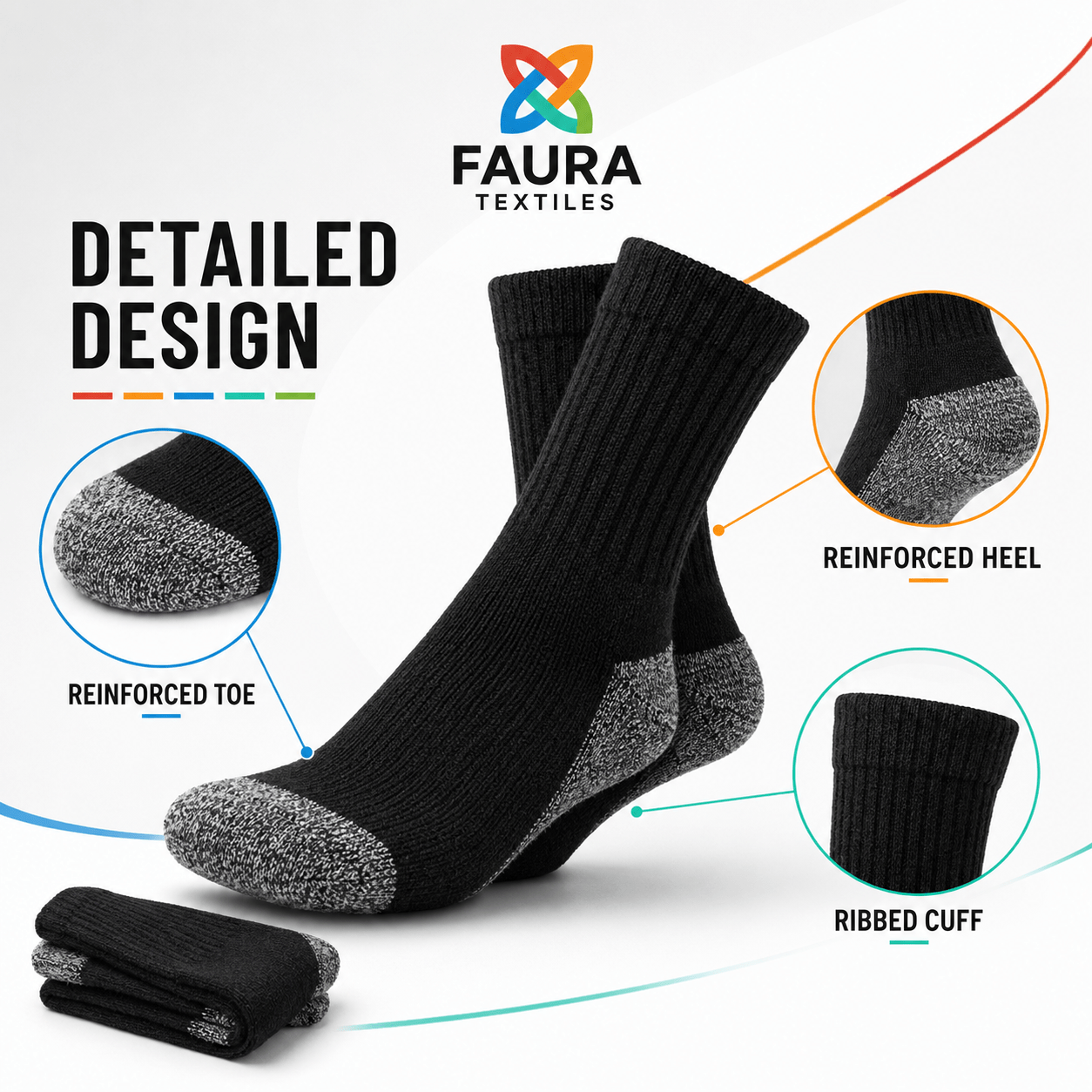 FAURA TEXTILES Men's Work Socks, Mid-Calf Crew Boot Socks
