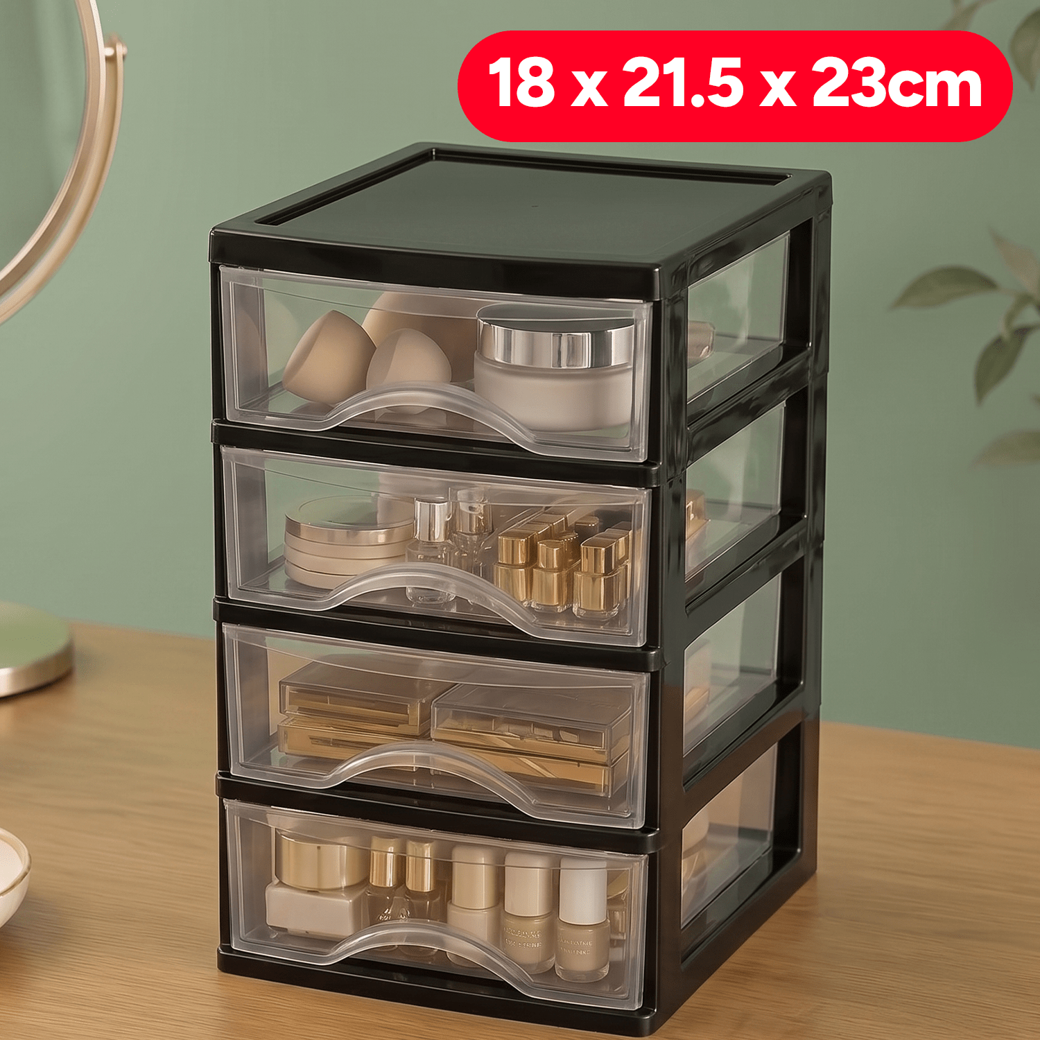 TEMU Organizzatore da scrivania con cassetti in plastica, 4 cassetti, per l'organizzazione domestica, , 18 x 21,5 cm