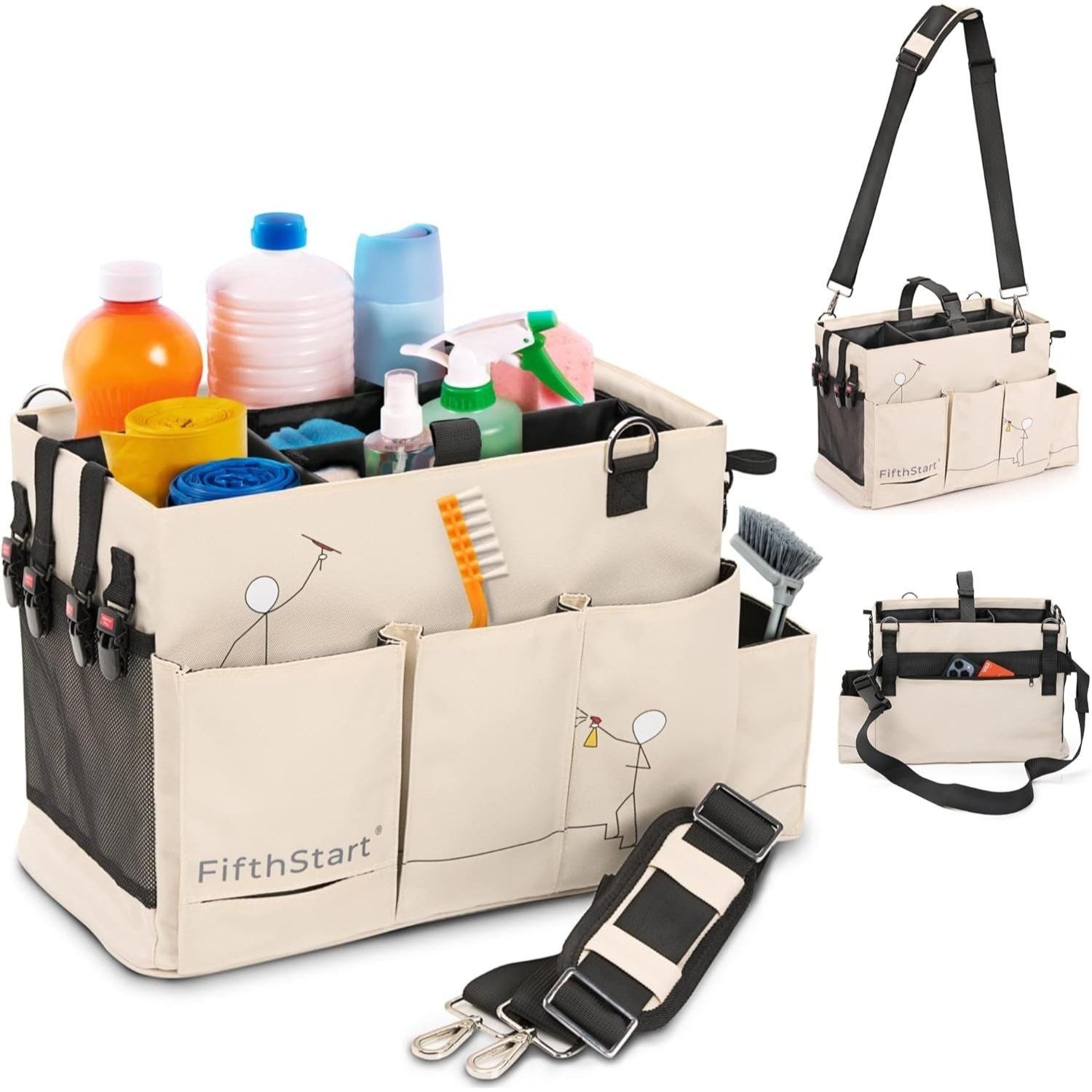 TEMU Multipurpose Cleaning Caddy Organiser Portable Storage Tote Bag Small With Adjustable Dividers And Mesh Base