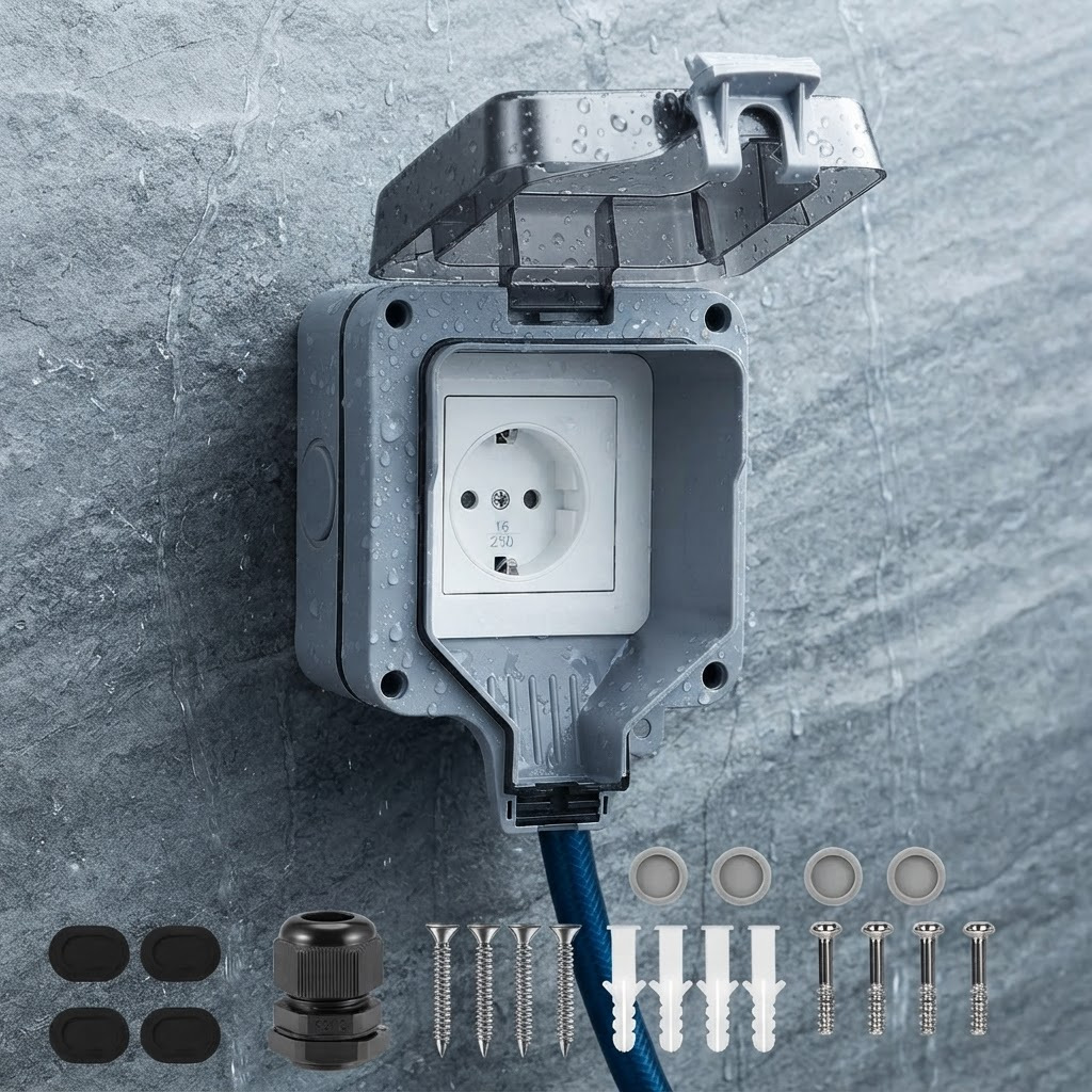 Anti-theft & Weatherproof Outdoor Socket, 16a Waterproof Outlet With Lockable Cover, Dustproof And Anti-rain, Easy Surface Mount For Garden Shed & Car Wash