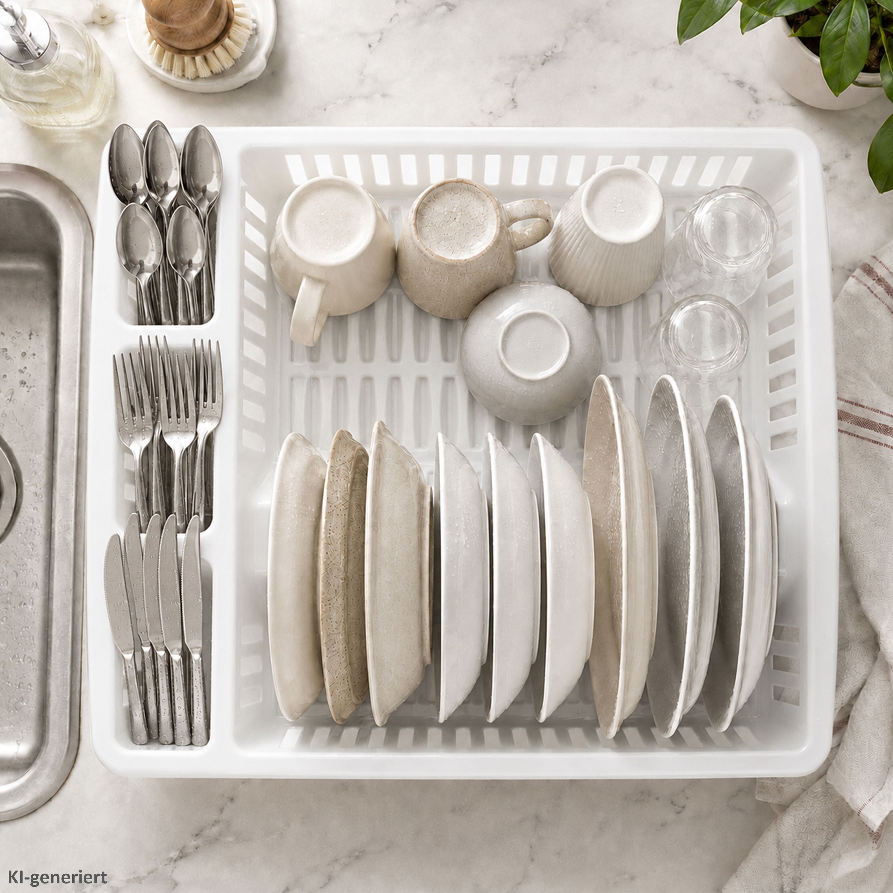 Image of Drying Rack White, Lxb 46x36cm, Plastic Dish Basket For Plates, Cups, Glasses And Cutlery, Drain Basket For Kitchen And Sink, Dish Basket