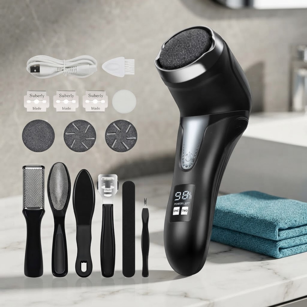 Image of Professional Rechargeable Foot Scrubber, Electric Vacuum Callus Remover For Feet, Wet/dry Use Foot Care Kit With & Multiple Accessories
