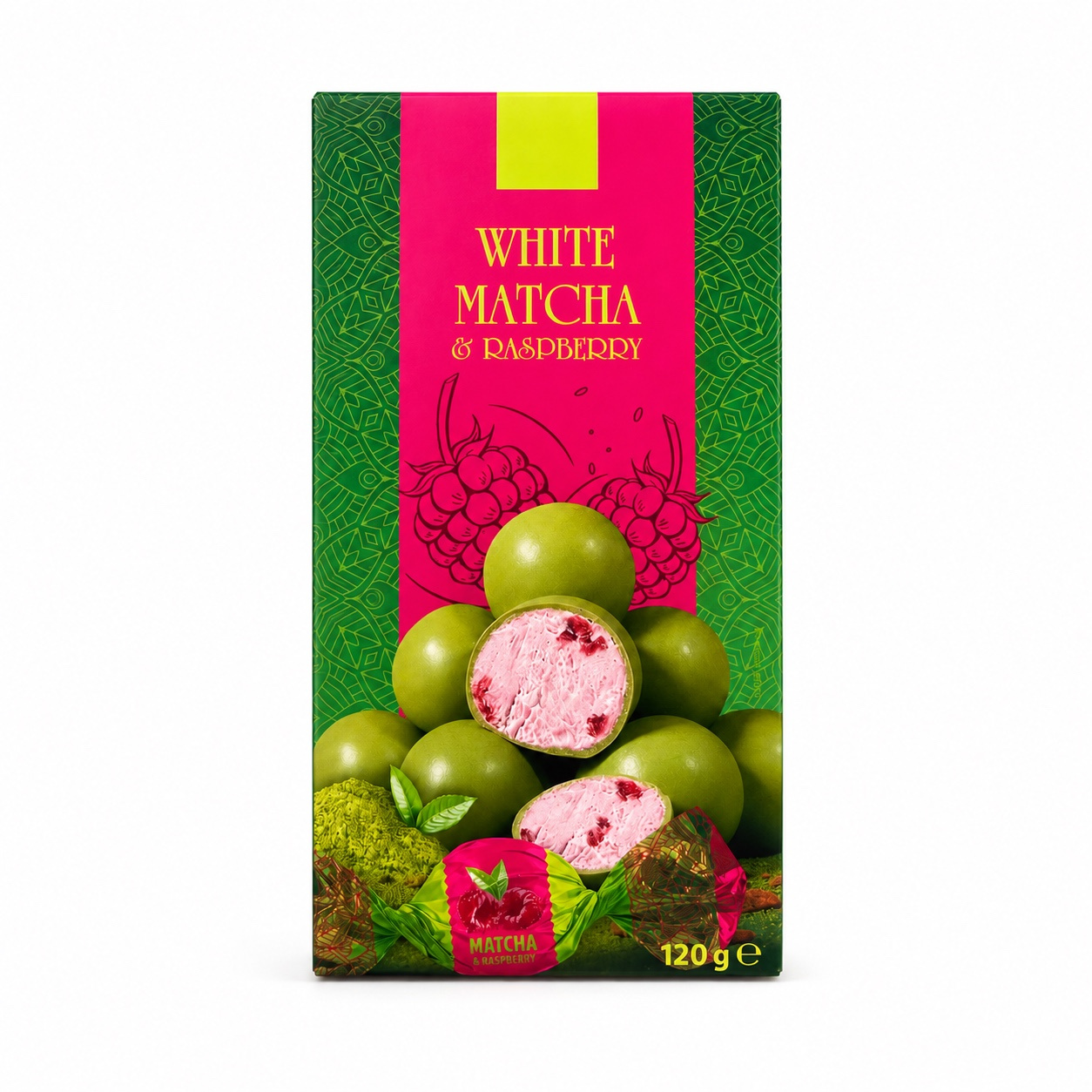 White Matcha & Raspberry Chocolate Balls – 120g