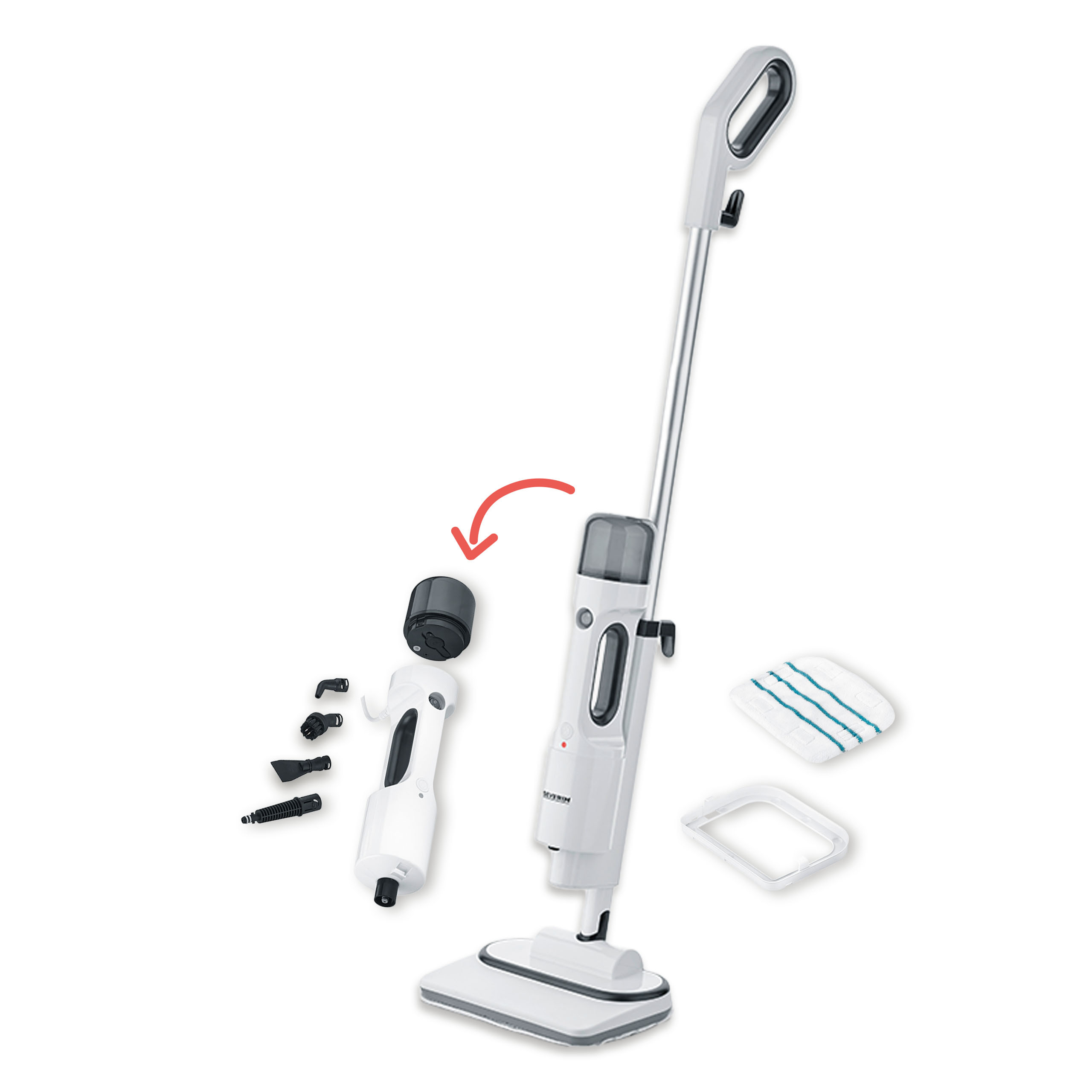 Image of Severin Sc 7142 Steam Cleaner With Accessories – 2-in-1 Steam Broom & Hand Steam Cleaner | 1,300 W | 20 Sec. Heating Time | For Parquet, Vinyl, | Chemical-free Cleaning (b-stock)