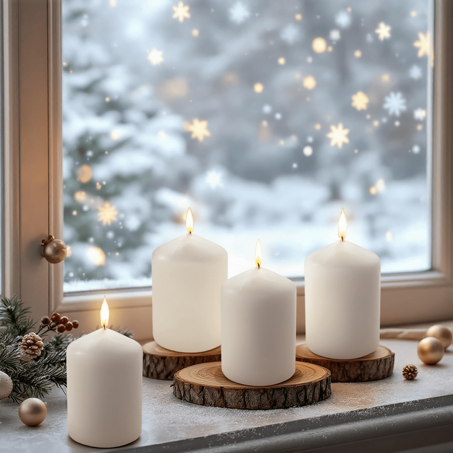 Image of Real Wax Stump Candle 4pcs Set 10 X 7 Cm - Cream White | Block Candle, For Advent Wreath And Lanterns, Table Decoration