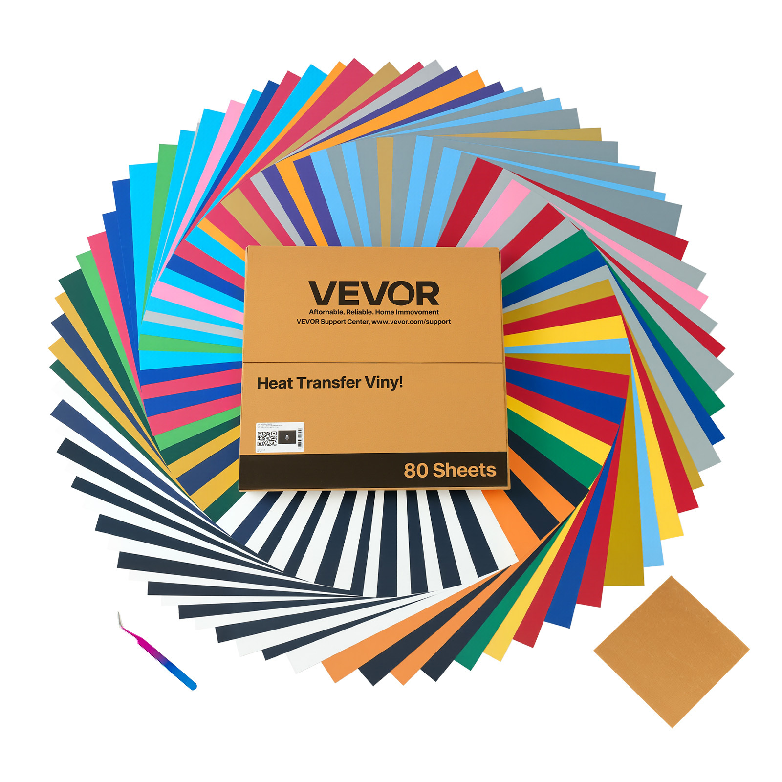 Image of Vevor Heat Transfer Vinyl, 80 Pack, 304.8 X 304.8mm, Assorted Colors Iron On Vinyl Bundle, Easy To Cut And Weed, With Accessories, Compatible With Cutting Machines, For Materials, T-shirts