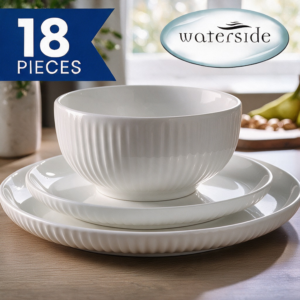 18pc Luna White Porcelain Embossed Dinner Set