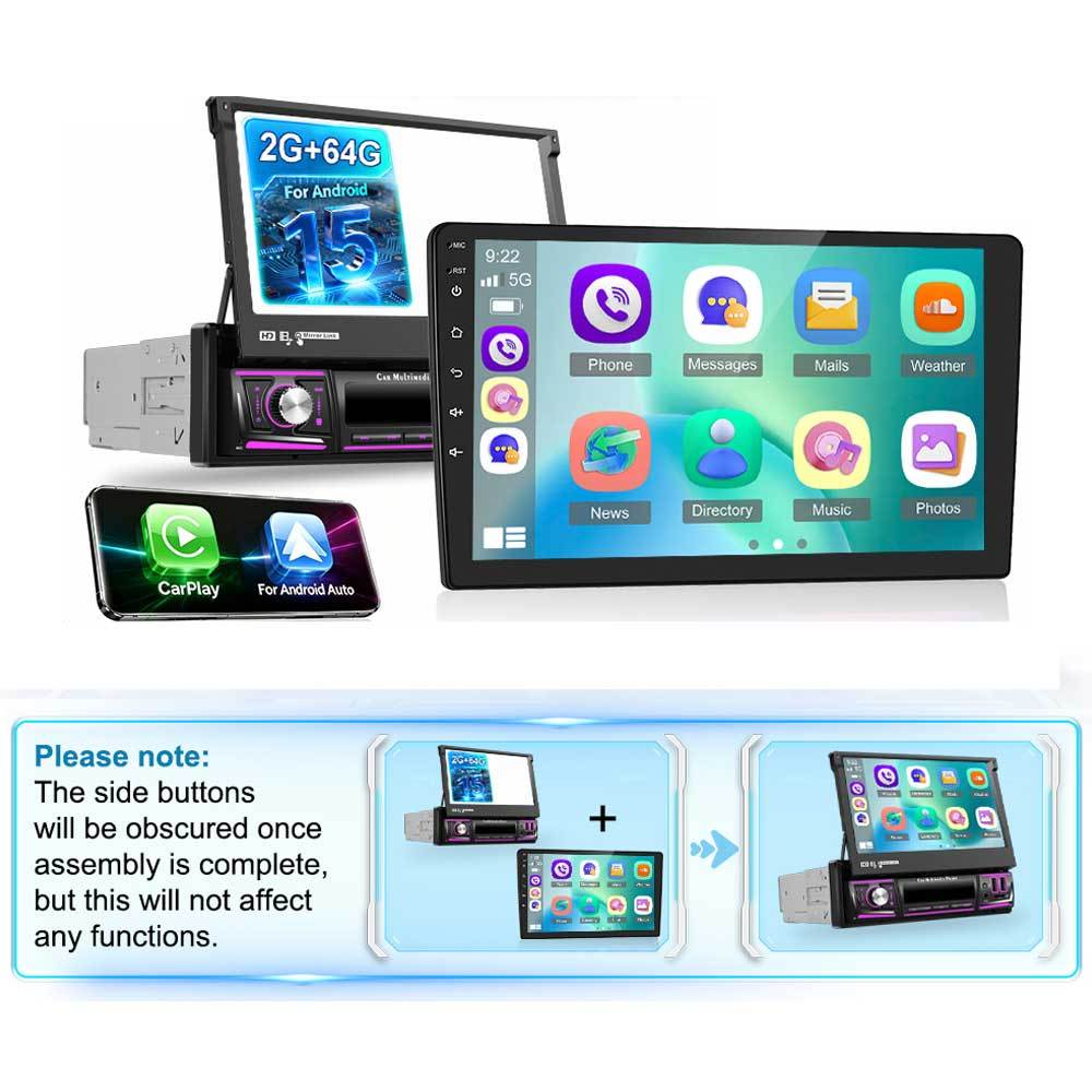 2g + 64g Car Din Car, 7 Inch Flip Out Motorised Touchscreen With Bluetooth Navi Wlan Fm/rds Radio, Dsp, , Usb, Swc
