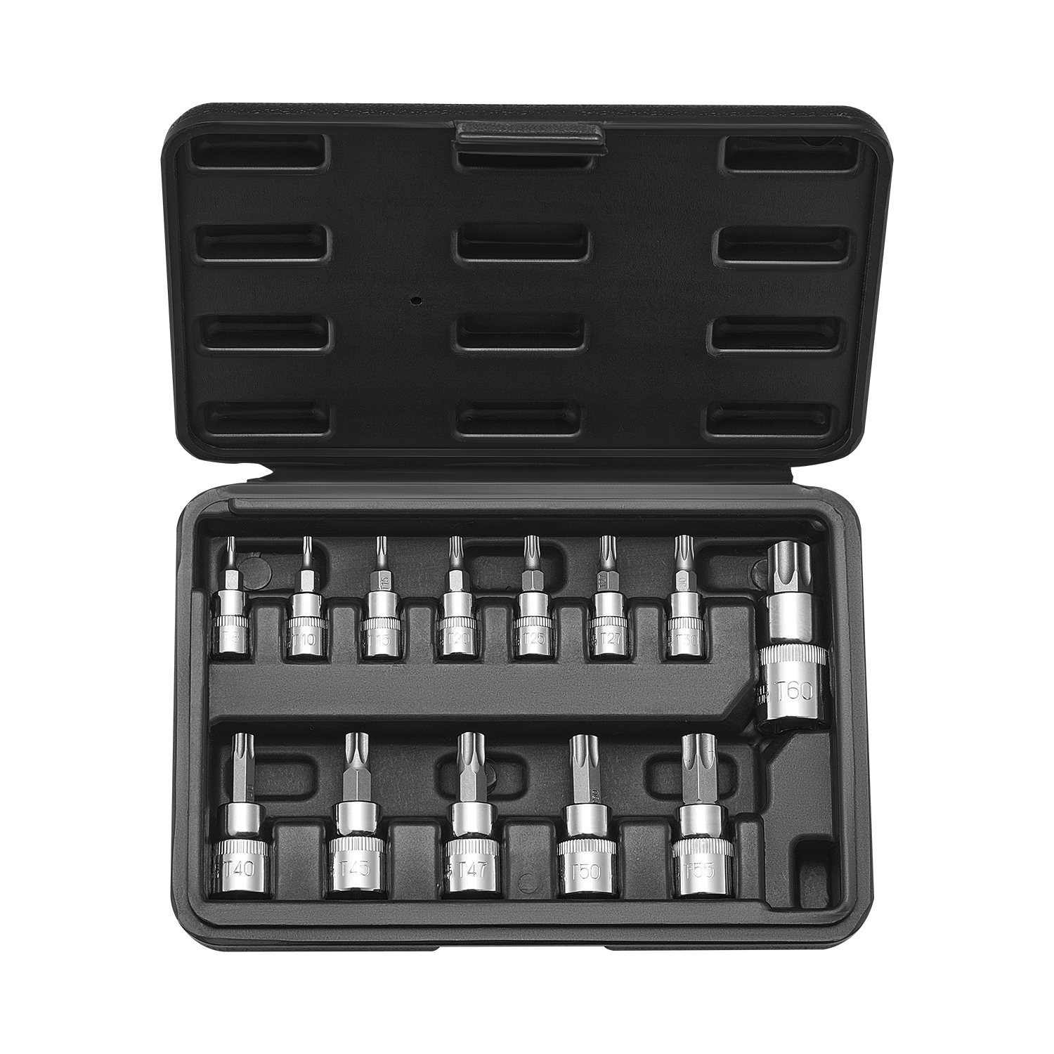 Image of Vevor Torx Bit Socket Set, 13-piece Star T8 - T60 Set, S2 Alloy Steel And Steel, 1/4 In, 3/8 In, And 1/2 In Drives, With Storage Case, Torx Sockets For Hand Use, Mechanics, Auto Repair