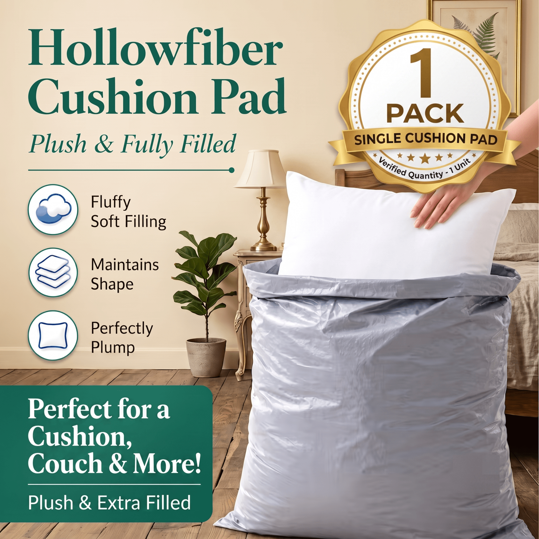 TEMU 1pc 18 X 18 Cushion Pads, Extra Filled Cushion Inserts, Pillow Inserts For Sofa, Couch, Bed & Home Decor