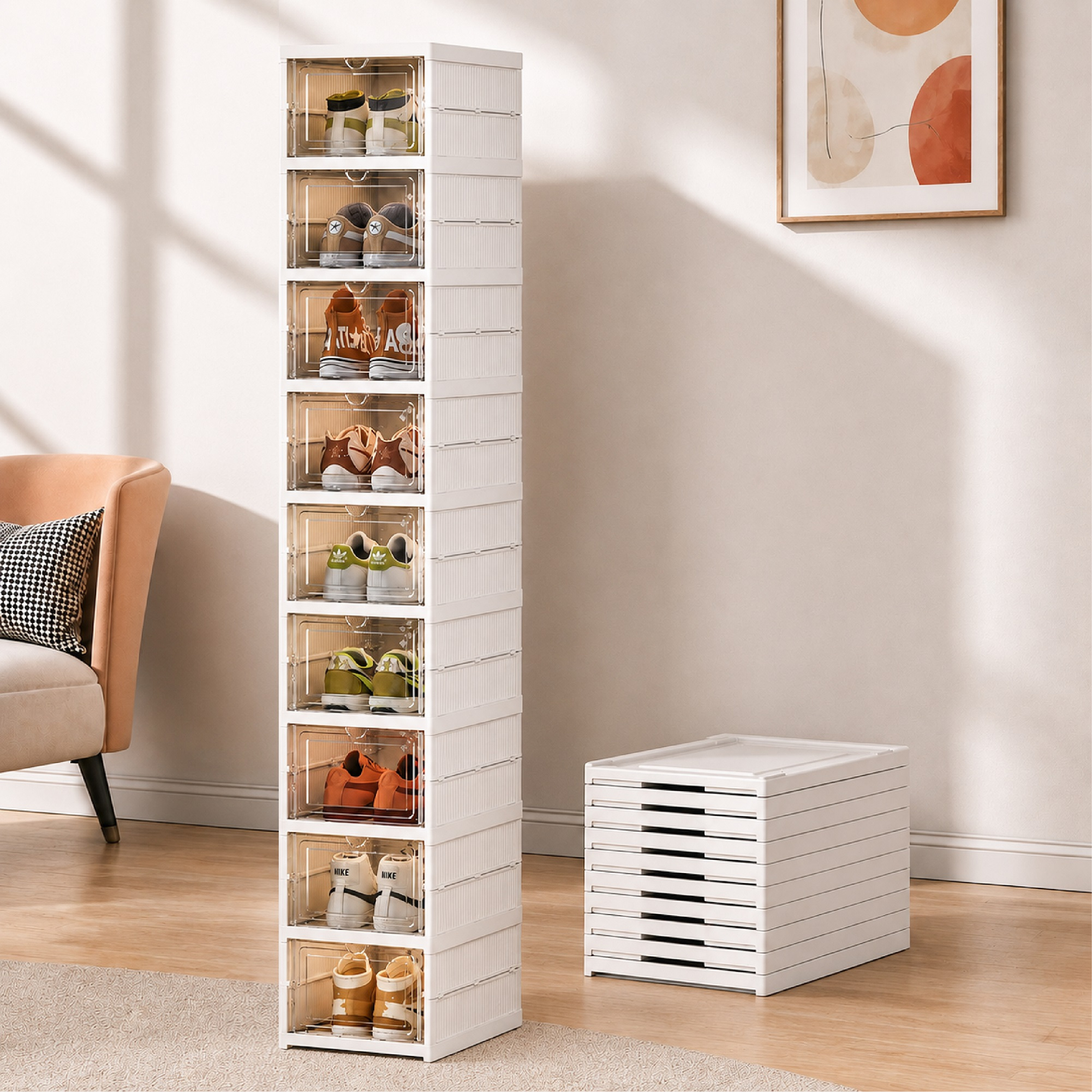 TEMU Organizador de Zapatos Plegable de 3/6/, Zapatero Extensible con Puertas Transparentes, Armario Portátil para Calzado, Ahorra , Ideal para