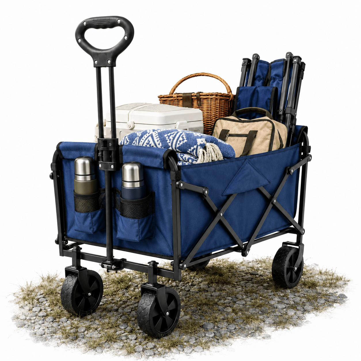 Image of Folding Trolley 290 Trailer Up To 250 Kg With 2 Front Pockets, Telescopic Handle, -terrain Wheels, For Camping, Picnic, Garden And Transport