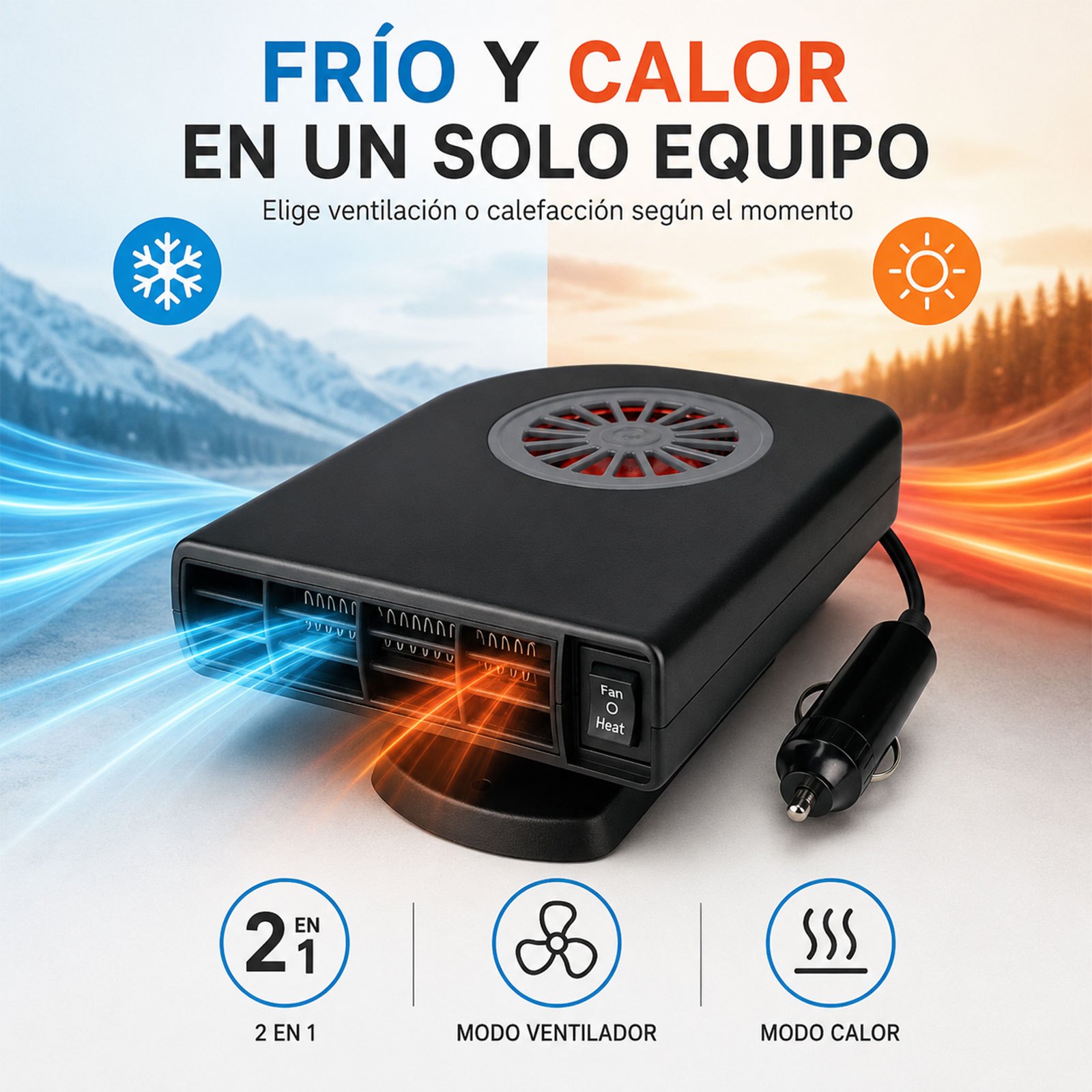 TEMU Ventilador de coche con calefacción y refrigeración , calentador multifuncional para automóvil, desempañador y descongelador en invierno,