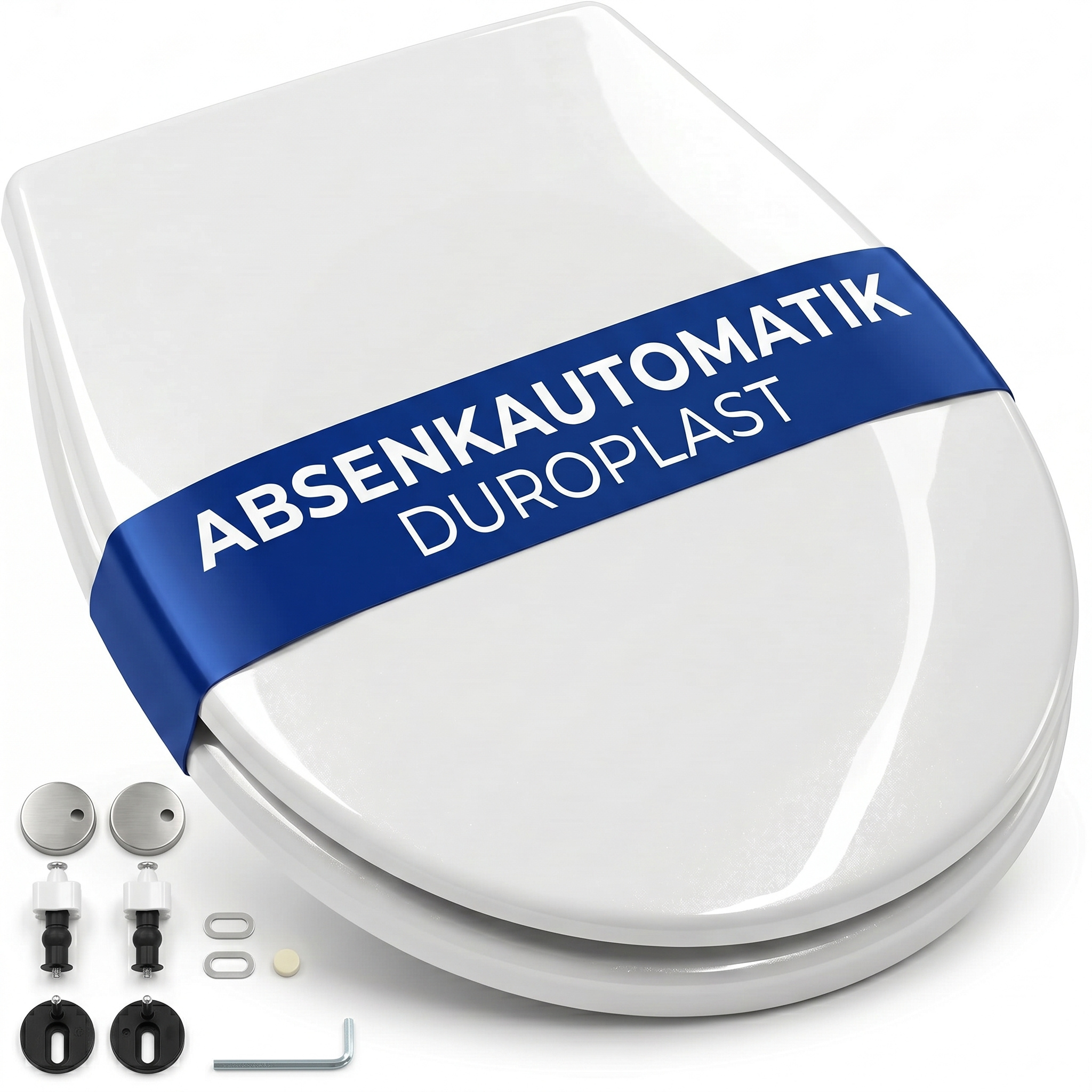 Image of Wc Seat With Automatic Lowering White Oval - Removable Toilet Lid With Quick-release, Stainless Steel Hinges, Toilet Seat 46 X Cm