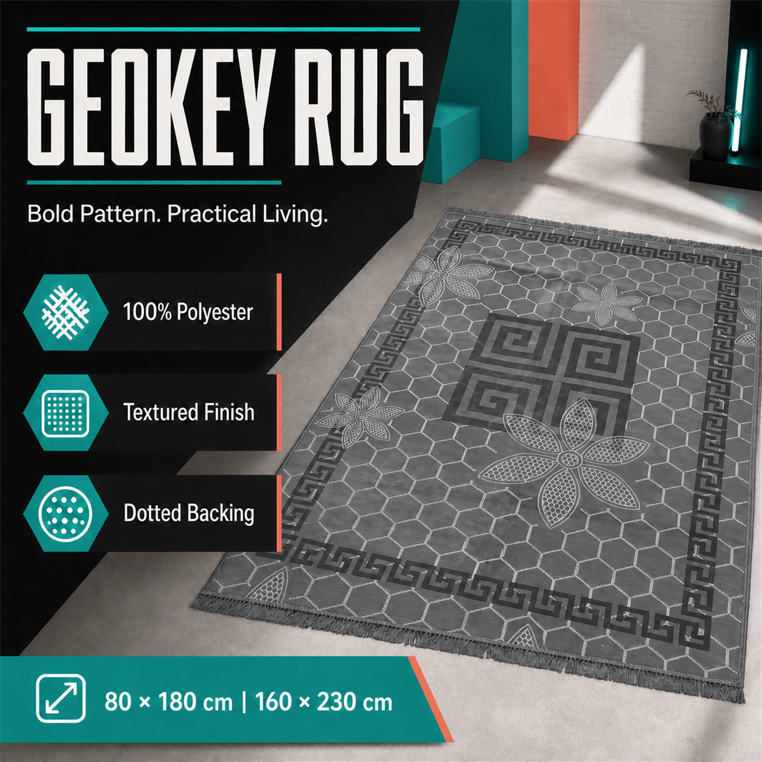 TEMU Greek Pattern Mink Faux Fur Rug 160 X 230 Cm Soft Indoor Floor Carpet With Fringe Edges For Bedroom And Living Room