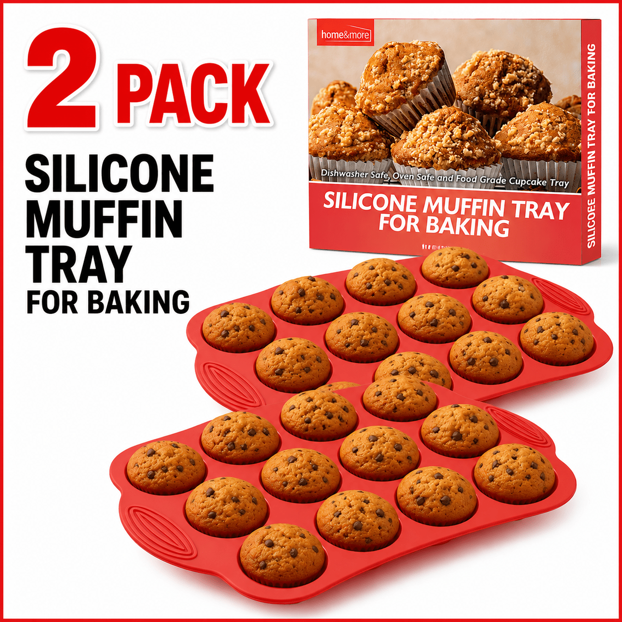 TEMU 2 Pack Silicone Muffin Tray – Baking Moulds | Flexible Silicone Bakeware For Oven Use | Cupcake Trays For Muffins, Desserts & Snacks | Deep