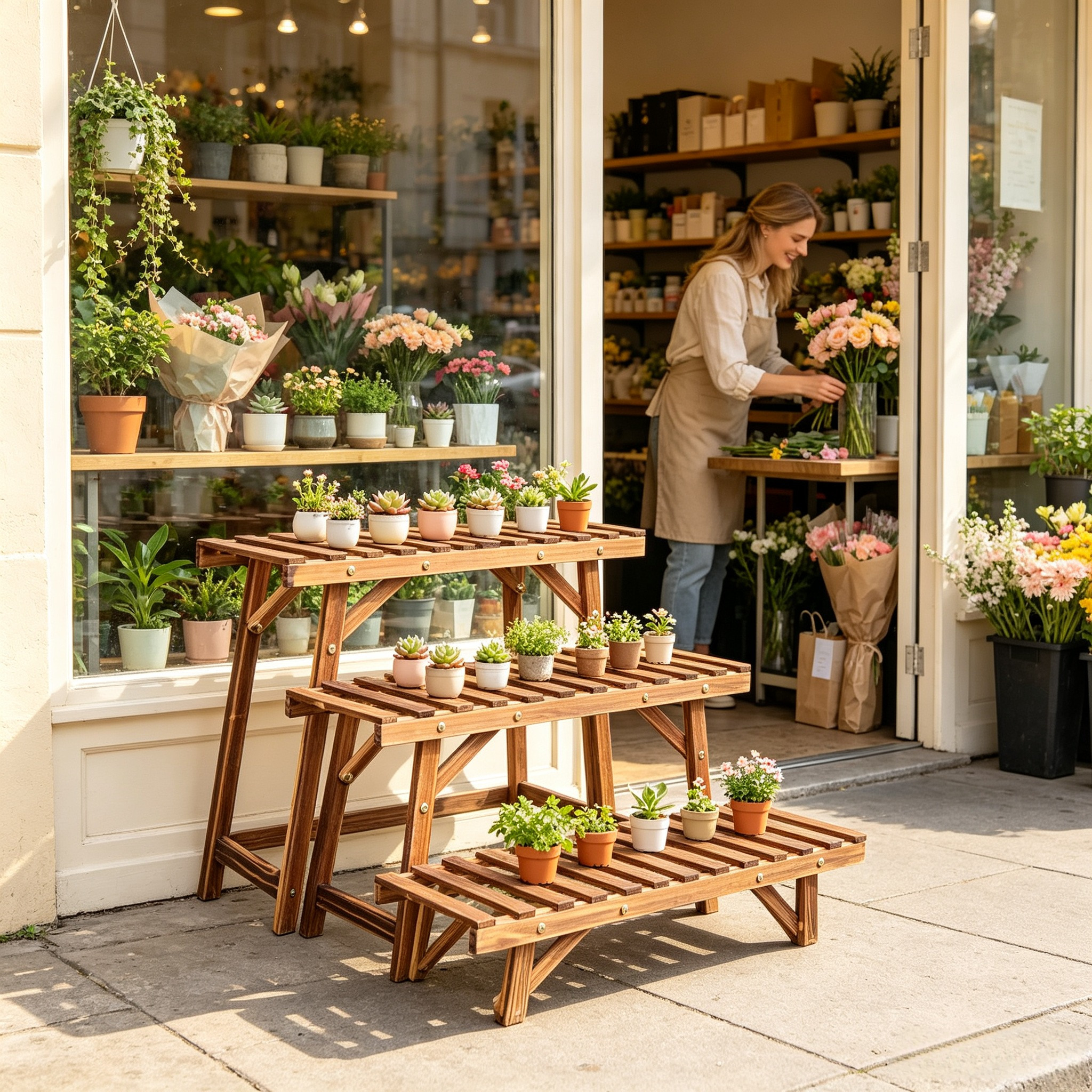 Image of 3 Tier Wooden Plant Stand Ladder, Corner Step Planter For Indoor Outdoor, Flower Pot Holder Shelves For Patio Garden Balcony Yard, 3 Pcs Set