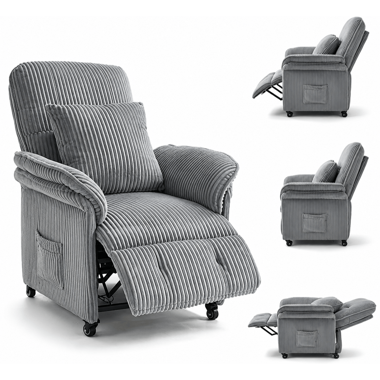 Image of Relax Chair With Flexible Adjustment, Ergonomic Tv Chair With Corduroy Cover, Casters For Living Room & Bedroom, Includes Side Pockets, Supports Up To 200 Kg