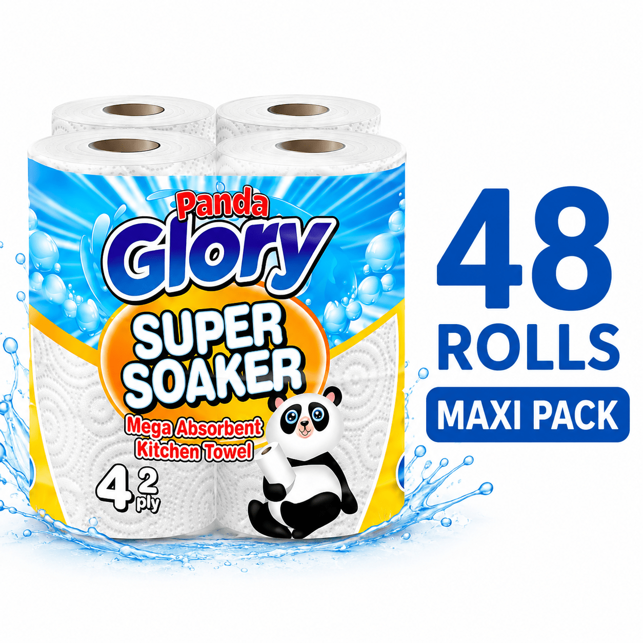 TEMU Panda Glory Mega Absorbent Kitchen Towel 48 Rolls (12 X 4 Rolls) | 2-ply Kitchen Rolls | Strong & Absorbent Household Paper Towels | Uk Seller