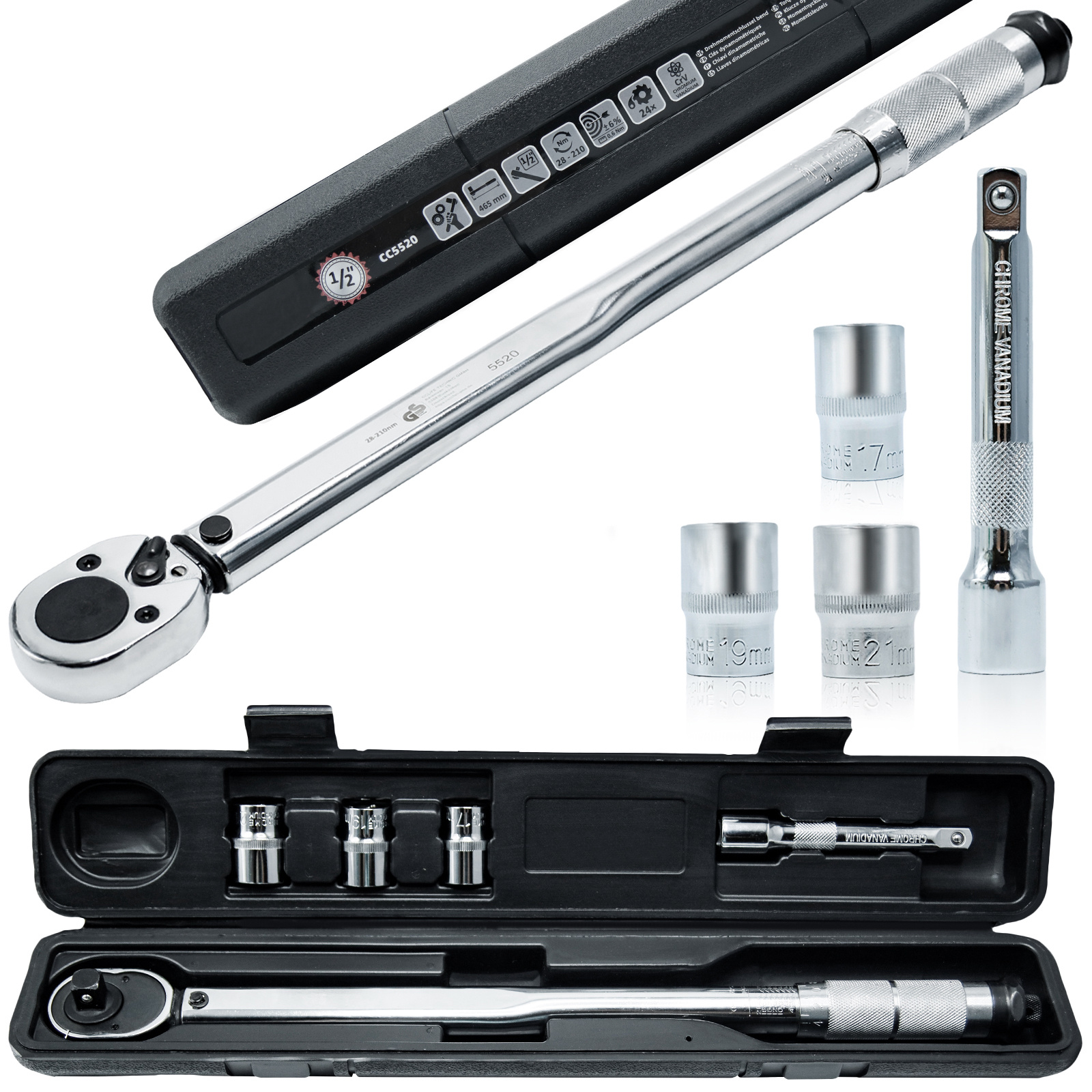 Image of Torque Wrench 1/2 Inch 28-210nm 6pcs Tool Set | 28-210nm Adjustable, Precise, Reliable For Safe Assembly In Car And Motorcycle Screwing Work.