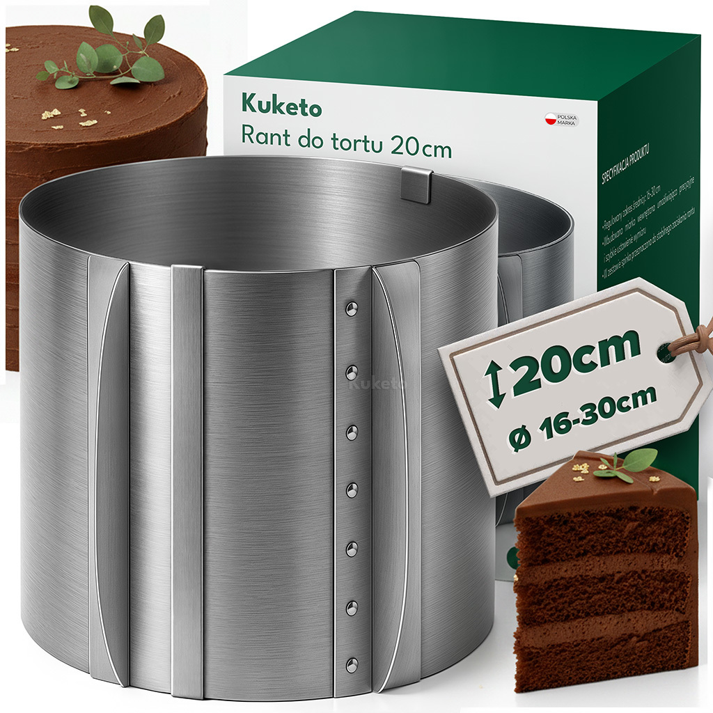 TEMU Kuketo - Anillo de repostería ajustable de acero inoxidable de 20 cm – anillo para tartas, postres y pasteles – anillo de horneado profesional