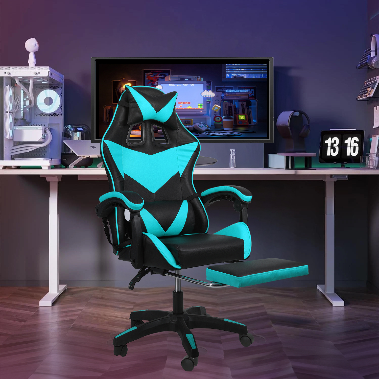 TEMU Ergonomic Home Office Chair With Footrest – Swivel Desk Chair, Tilt-back Reclining Seat For Pc Computer Work Or Study, Comfortable Armchair For