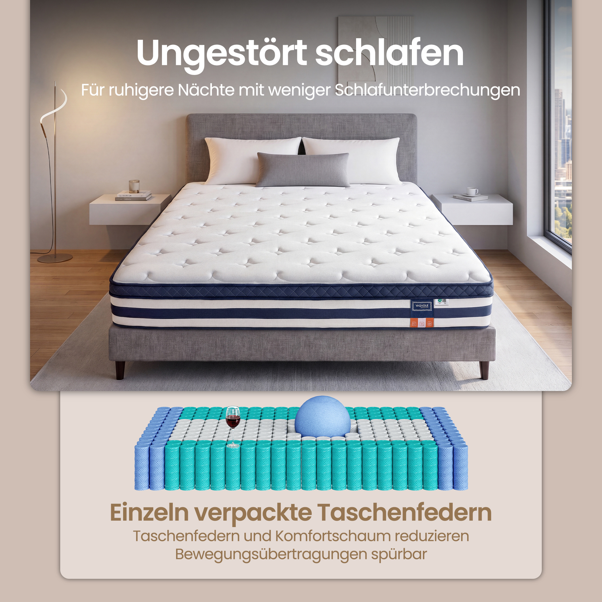 7-zone Mattress With Gel Memory Foam, H3 Medium-firm, 180 X 200 X 25 Cm, Blue