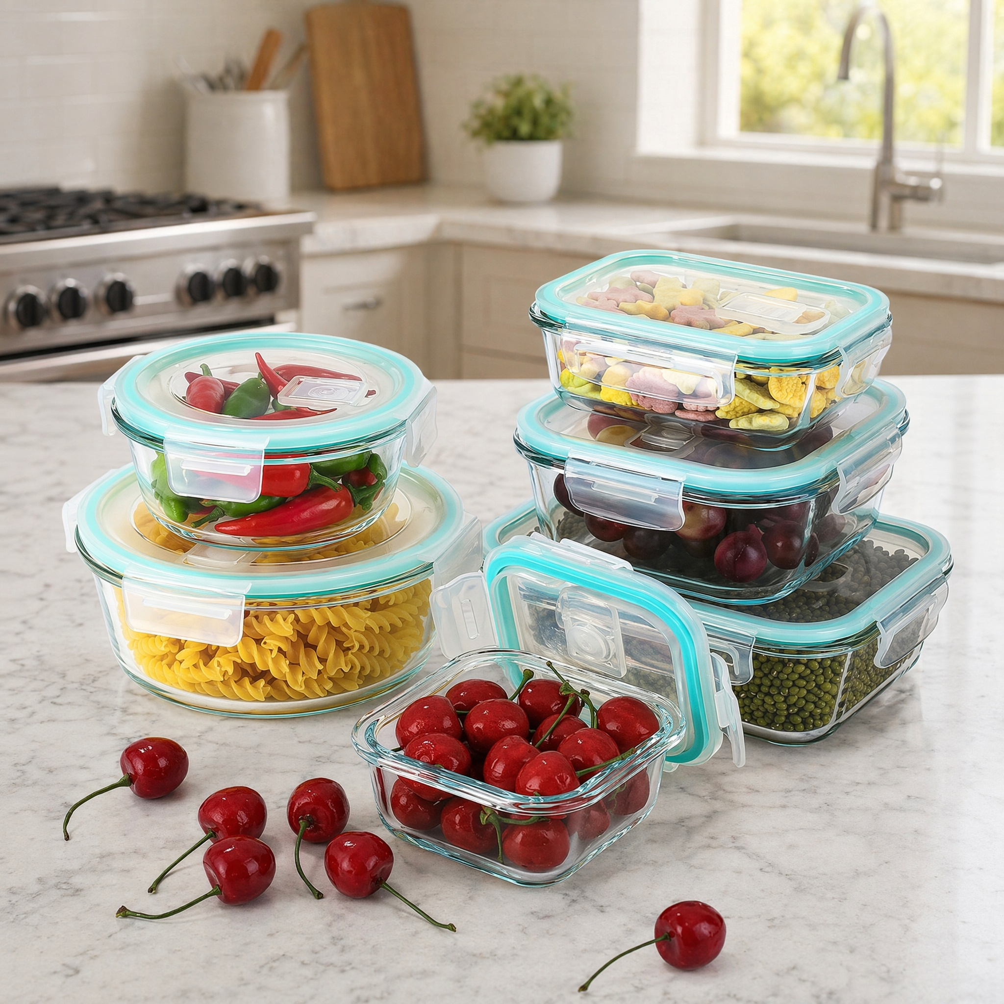 Image of Set Of 6 Glass Food Storage Containers With Lids, Airtight Leak Proof Durable Glass Meal Prep Lunch Boxes, Multi Purpose Food Storage Container Boxes