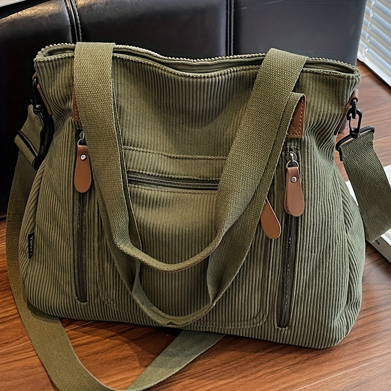 TEMU Large Capacity Striped Velvet Women' New Korean Version Simple Women's Shoulder Crossbody Bag Personalized Ins Corduroy Handbag Vintage Corduroy