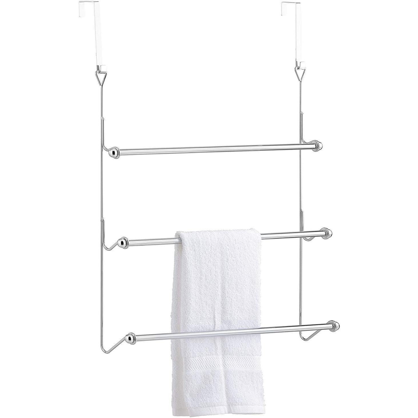 TEMU 3 Tier Chrome Over Door Clothes Airer Towel Rail Rack Hanger Bar Holder Bathroom Bath Towels Storage Organiser – W60cm X D12cm X H70cm