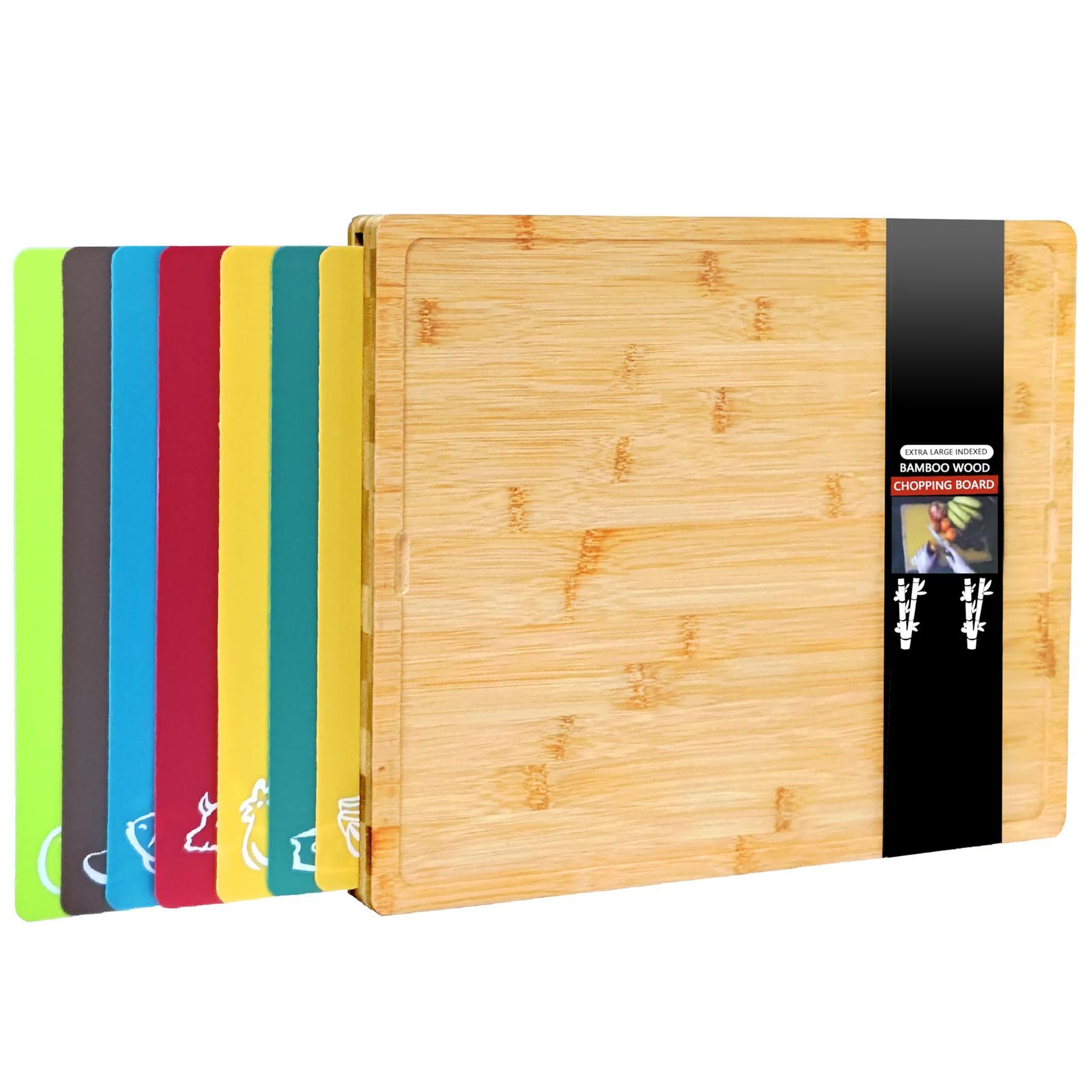 TEMU Dyzi 8 In 1 Bamboo Chopping Board Set With 7 Colour Coded Prep Mats Brand New